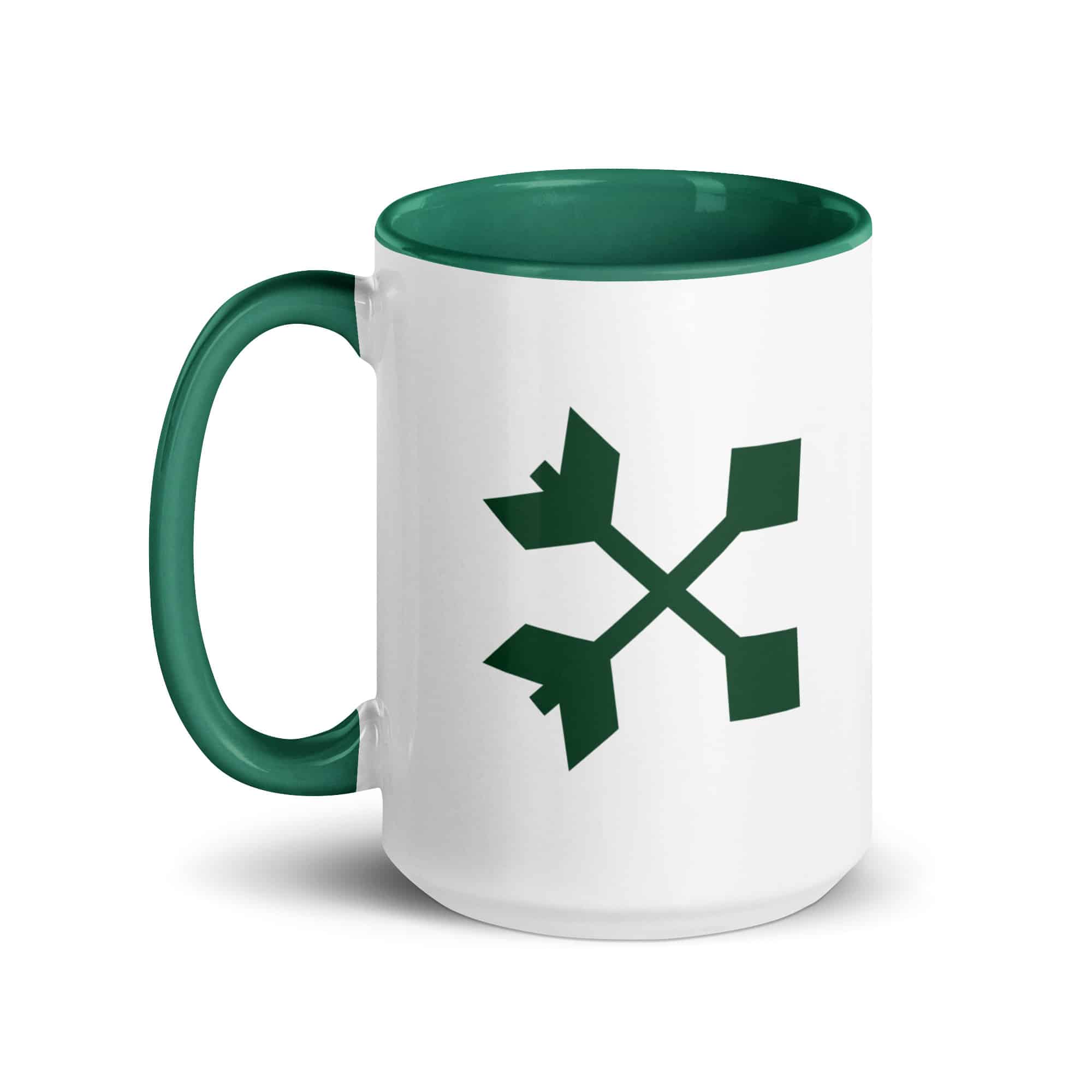 Forest Green Crossed Feather Arrows Color Inside Mug