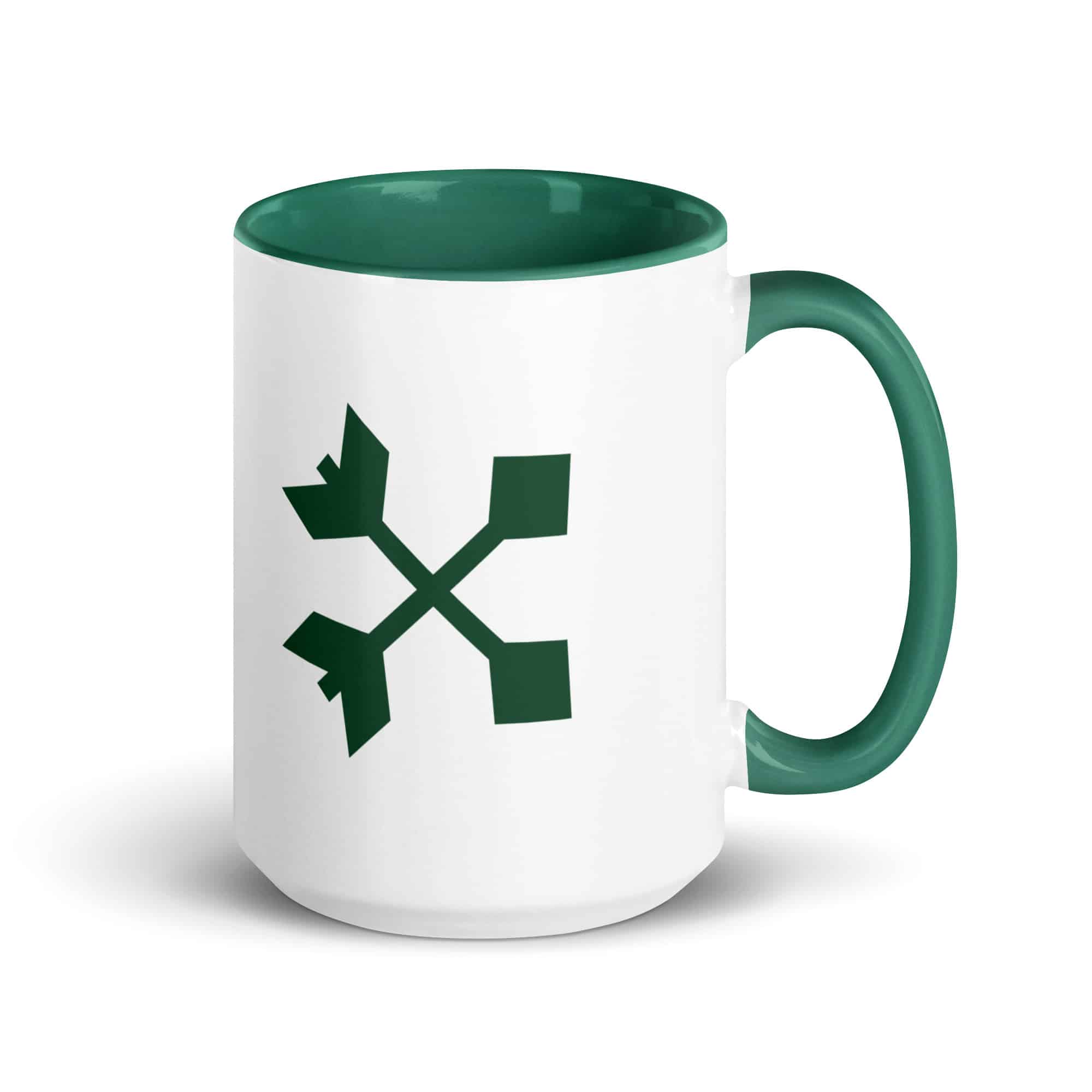 Forest Green Crossed Feather Arrows Color Inside Mug