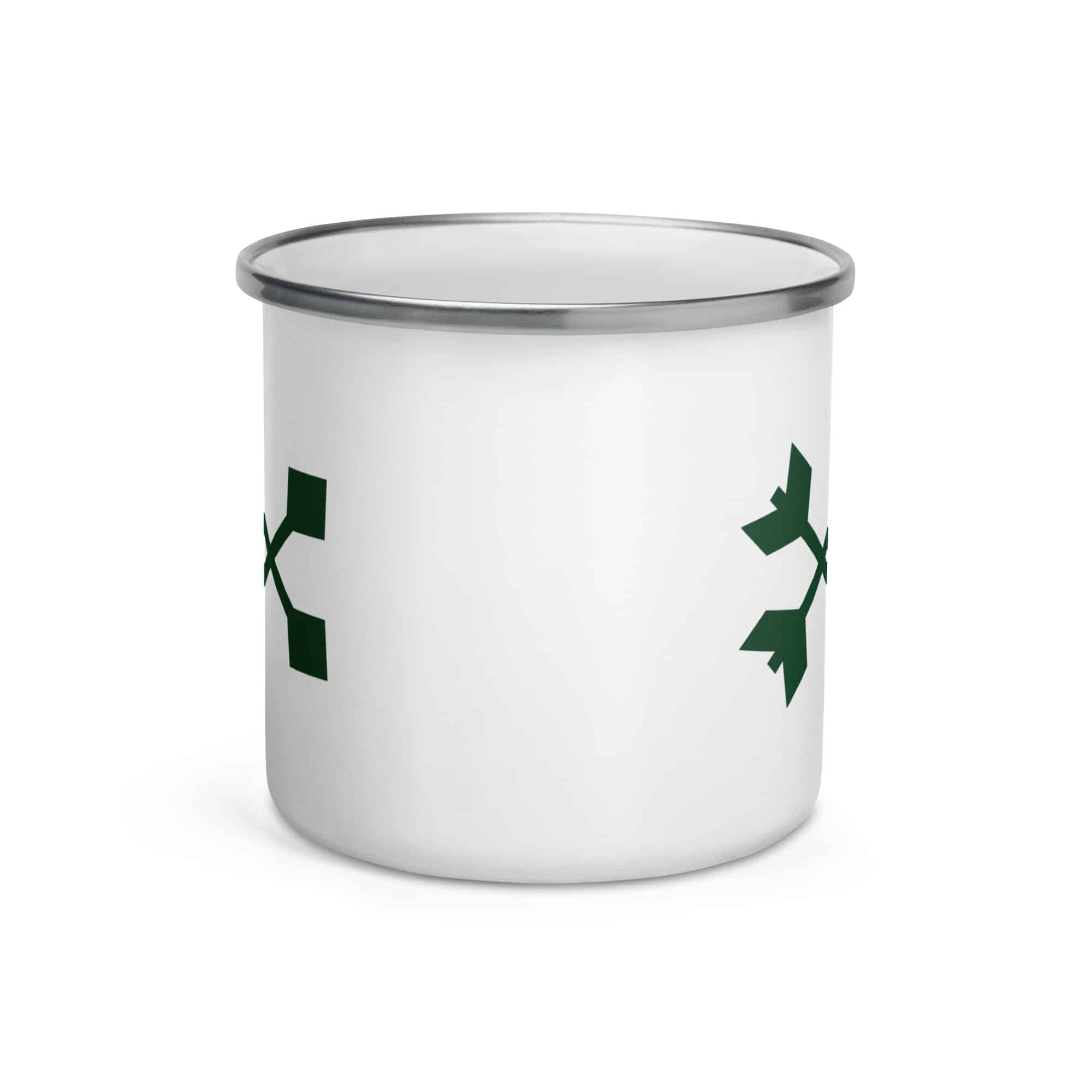 Forest Green Crossed Feather Arrows Enamel Camp Mug