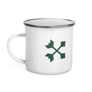 05 Crossed Feather Arrows Forest Green Enamel Camp Mug - 12 oz - Left