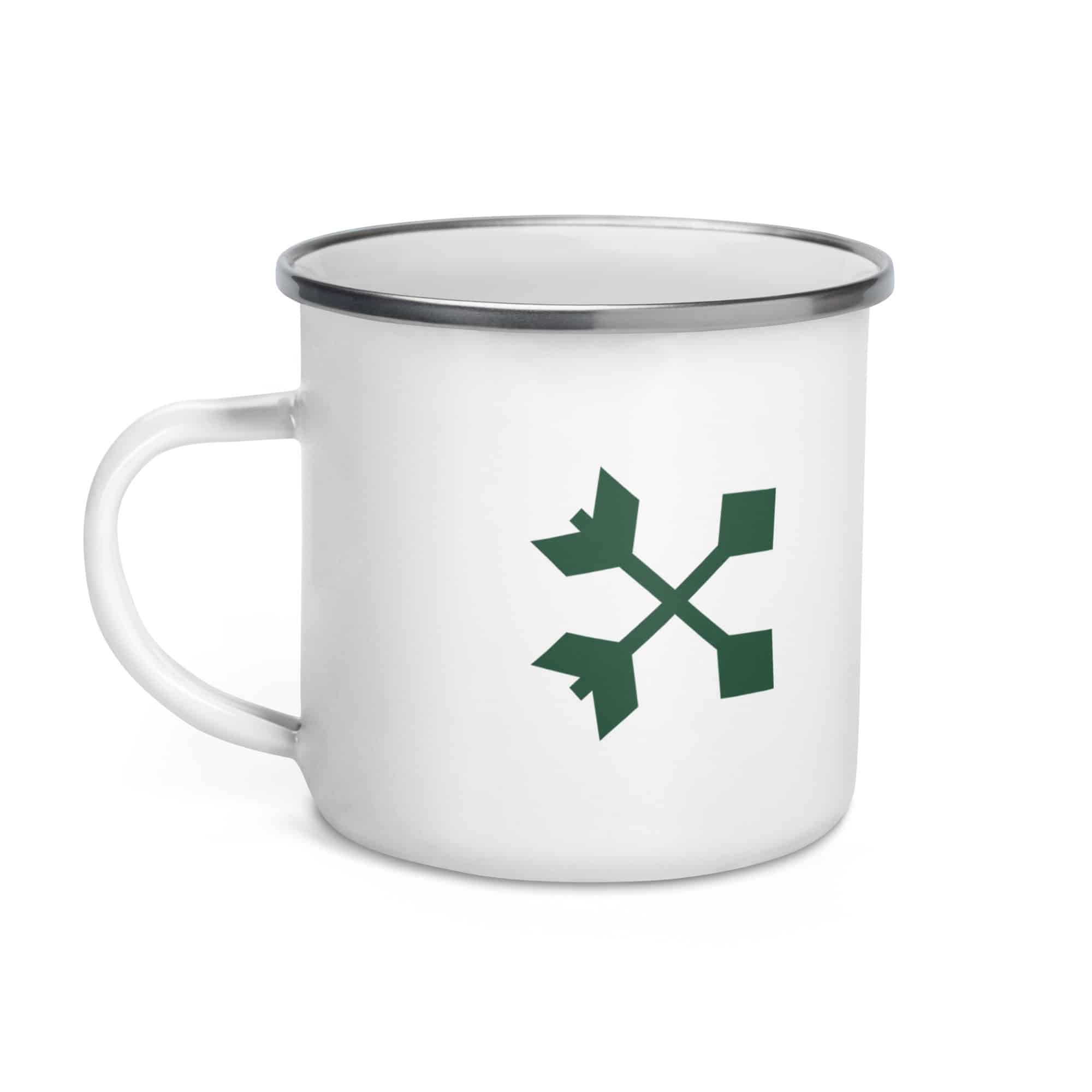 Forest Green Crossed Feather Arrows Enamel Camp Mug