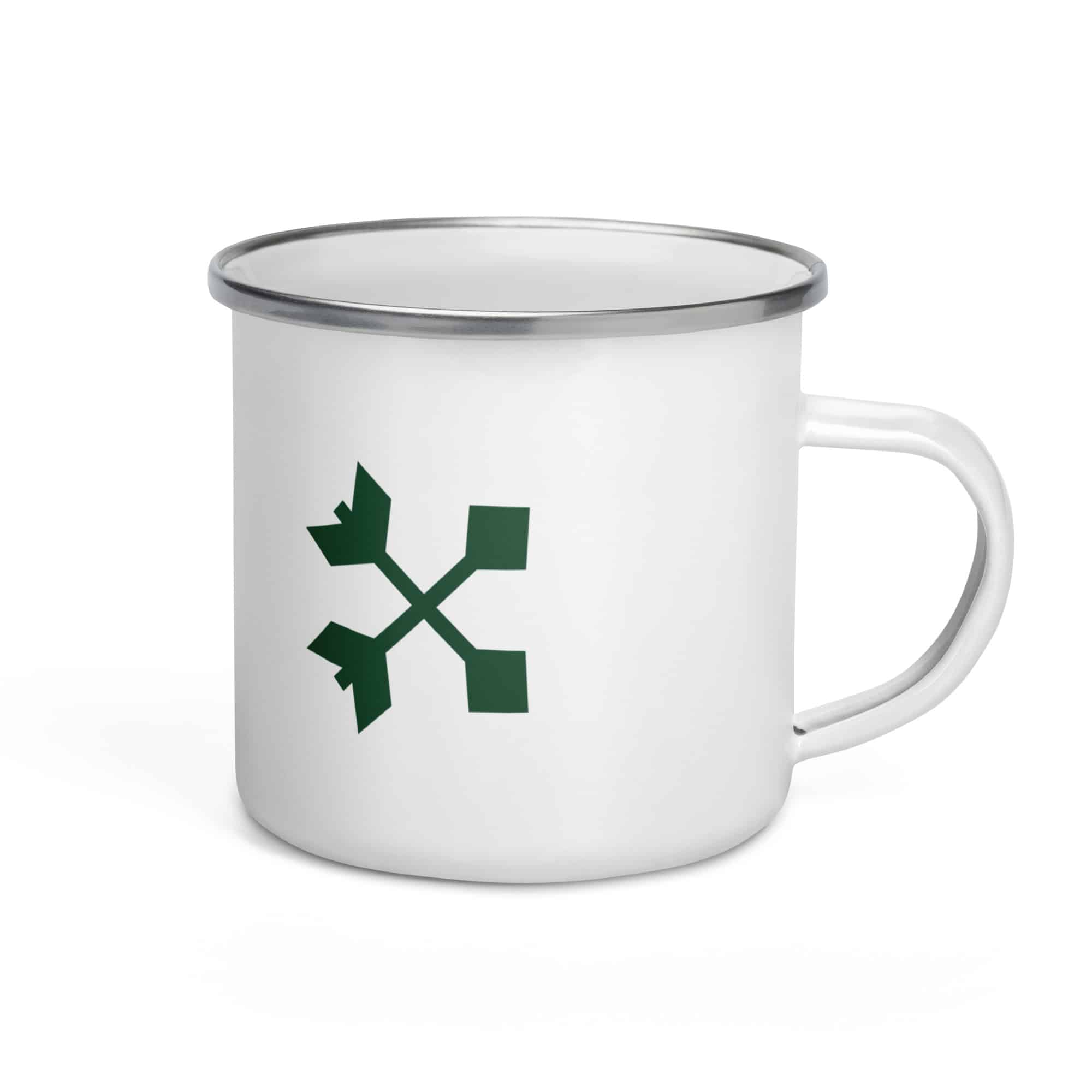Forest Green Crossed Feather Arrows Enamel Camp Mug
