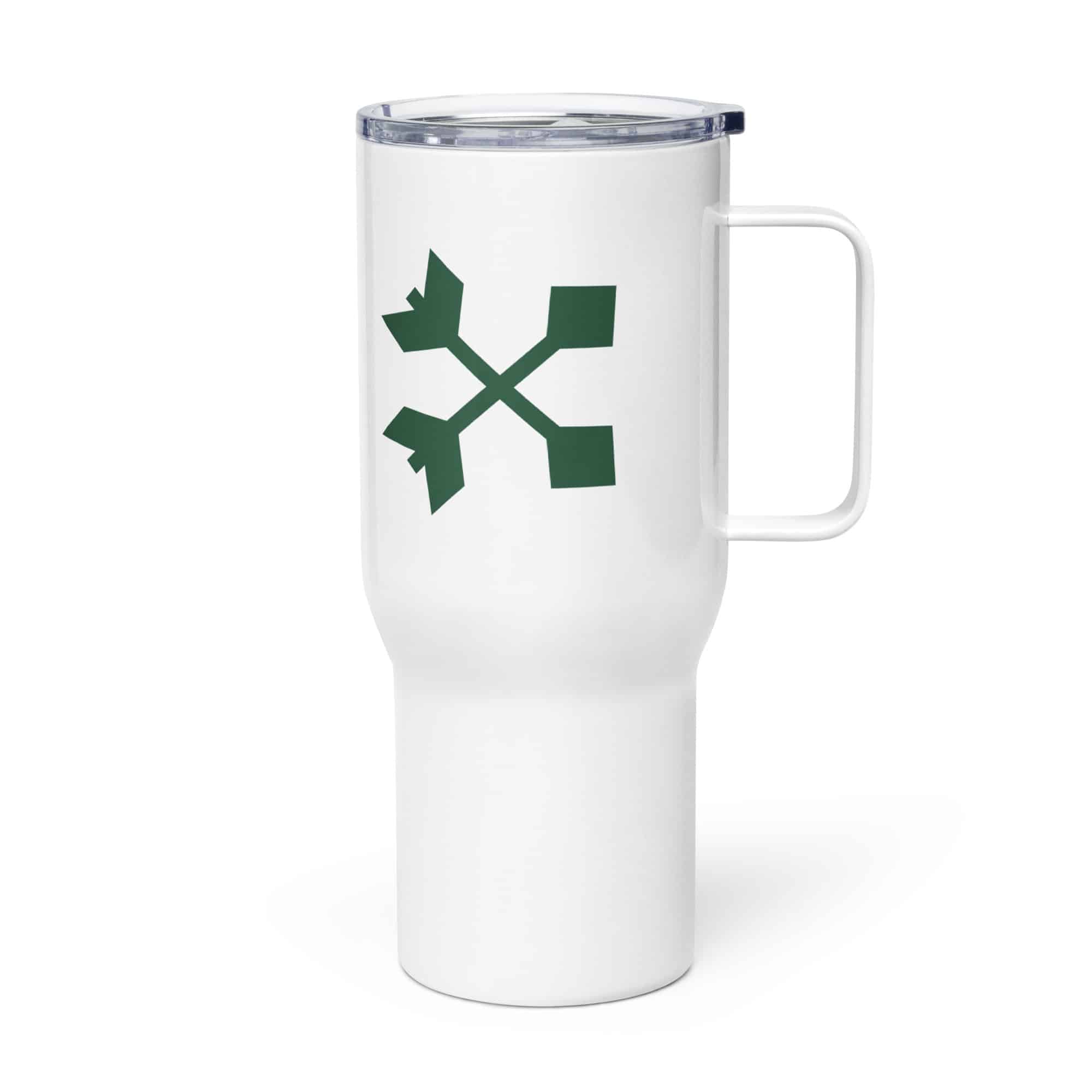 Forest Green Crossed Feather Arrows Travel Mug