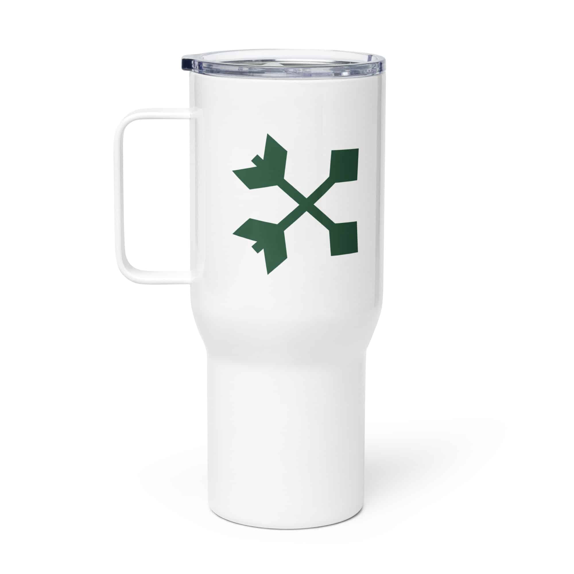 Forest Green Crossed Feather Arrows Travel Mug