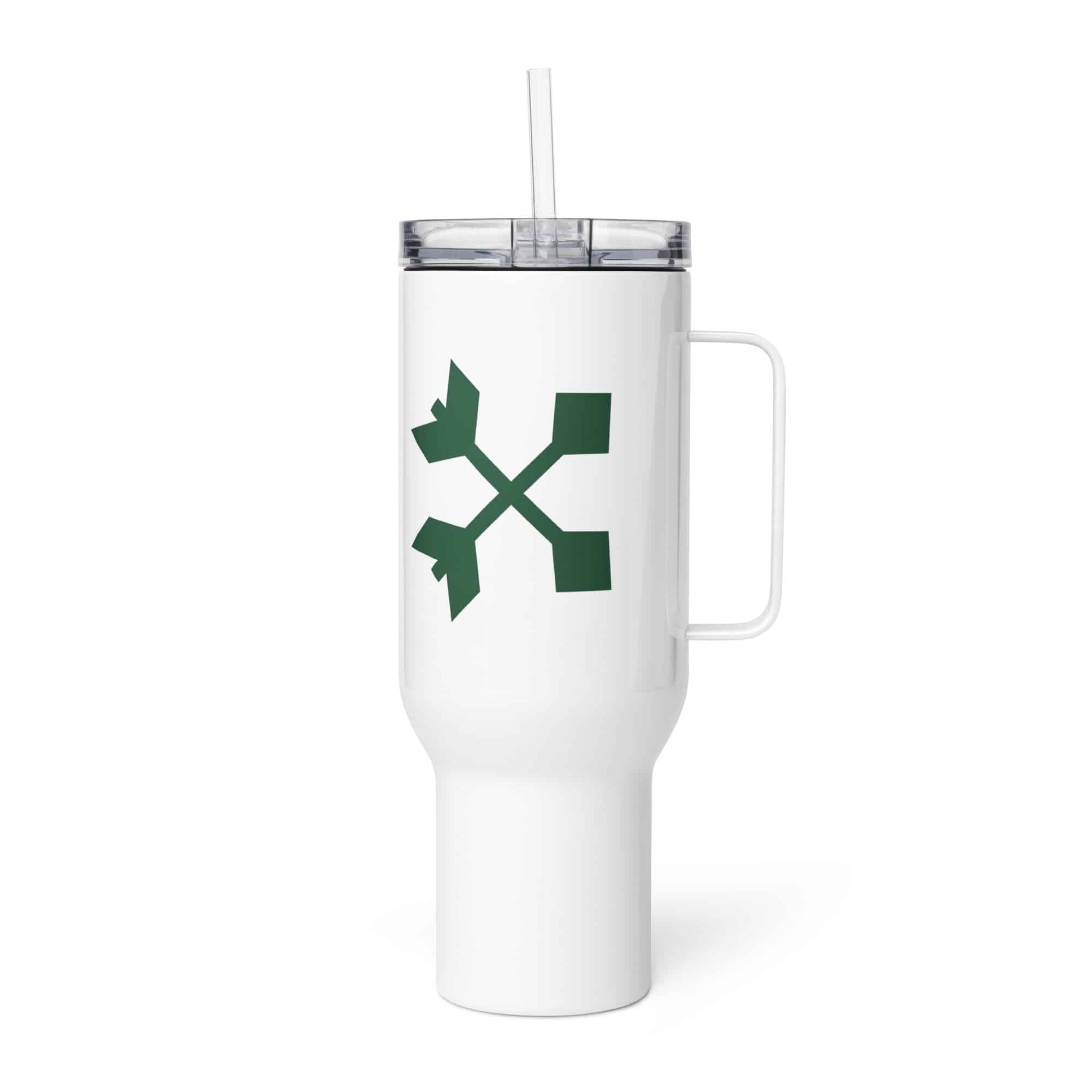 Forest Green Crossed Feather Arrows Travel Mug