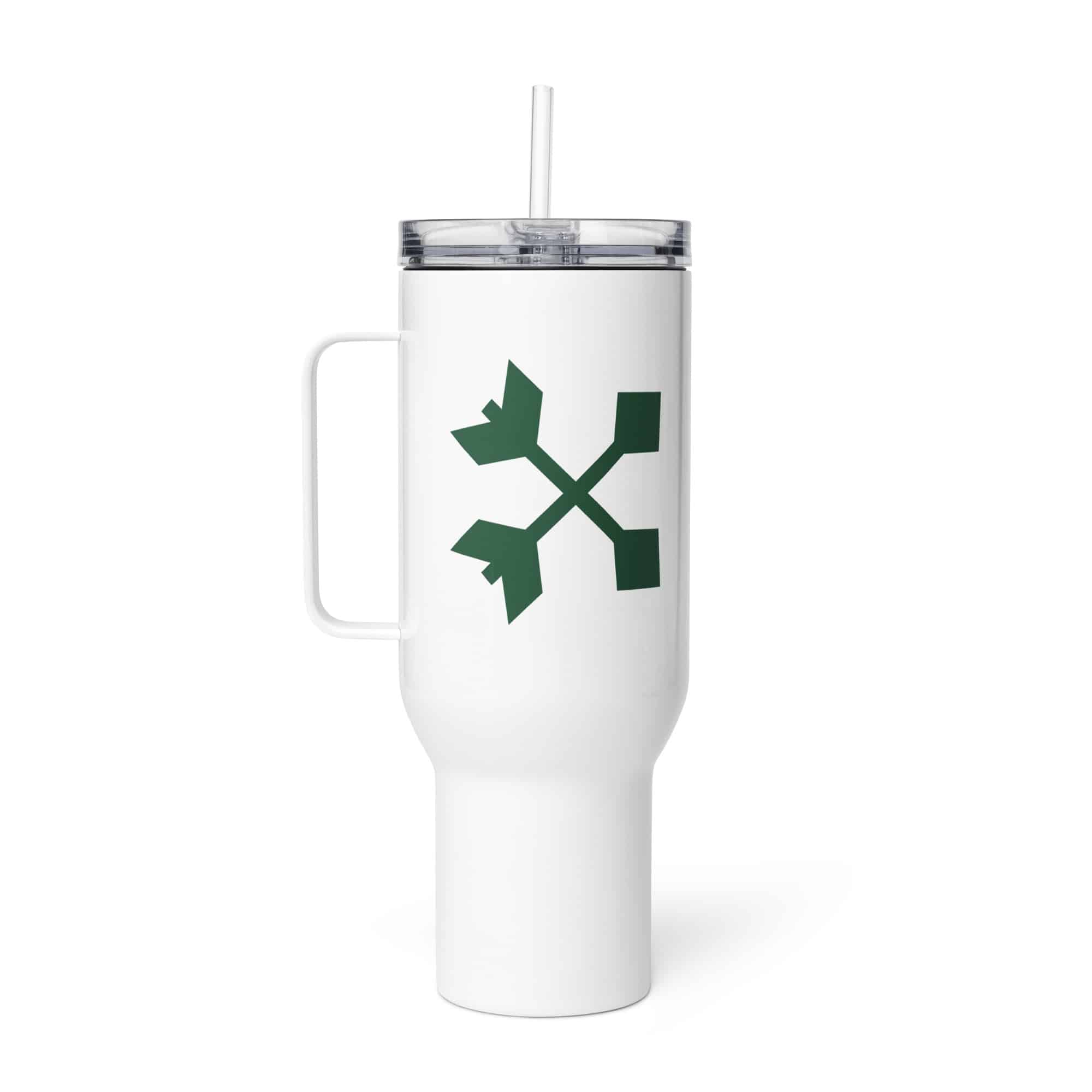 Forest Green Crossed Feather Arrows Travel Mug