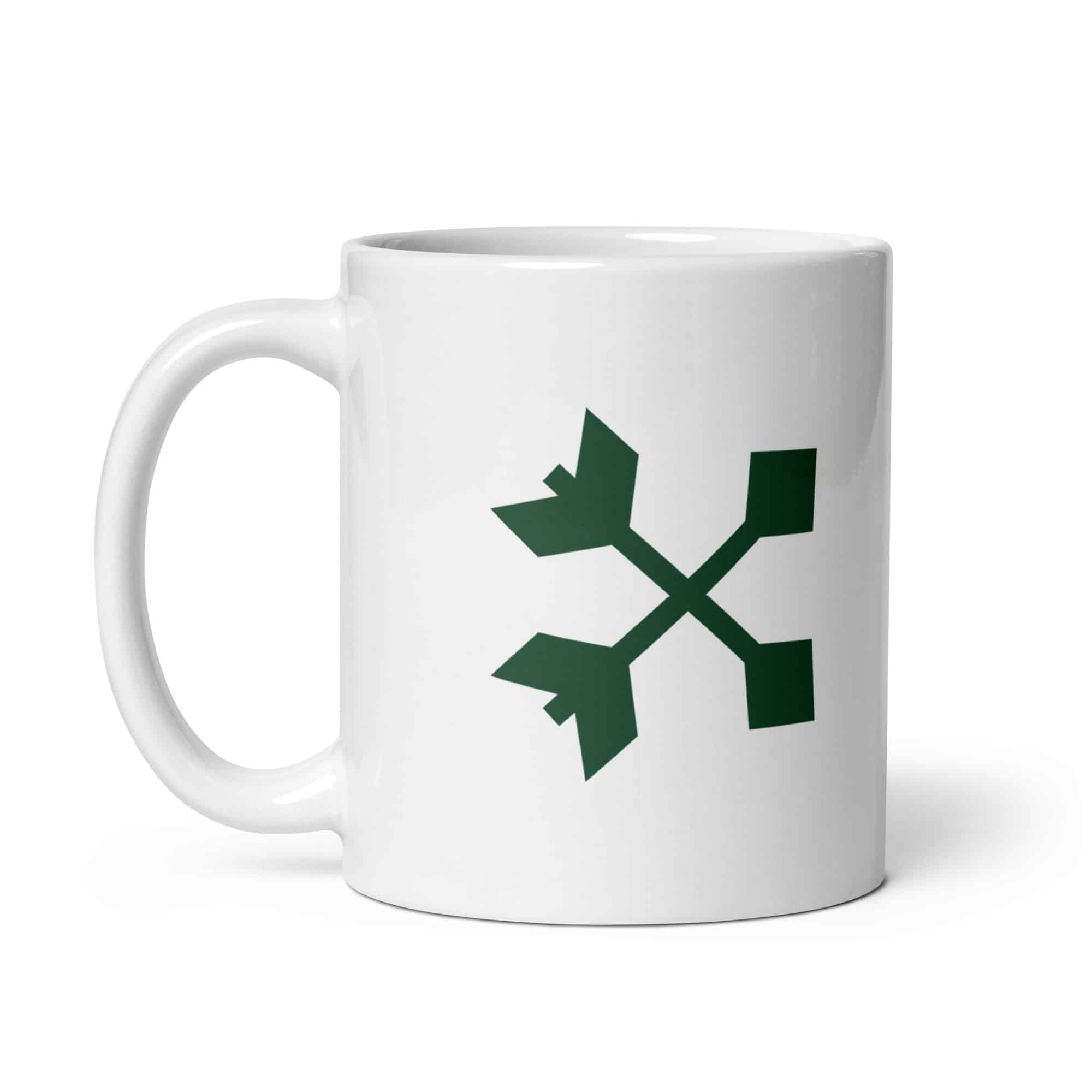 Forest Green Crossed Feather Arrows White Ceramic Coffee Mug