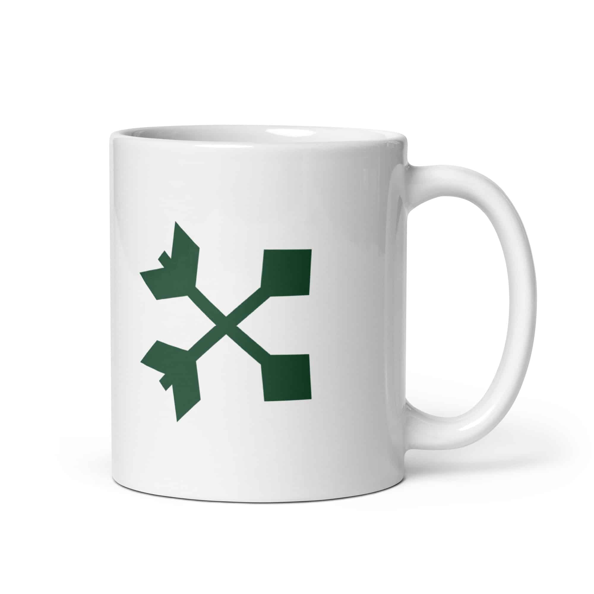 Forest Green Crossed Feather Arrows White Ceramic Coffee Mug