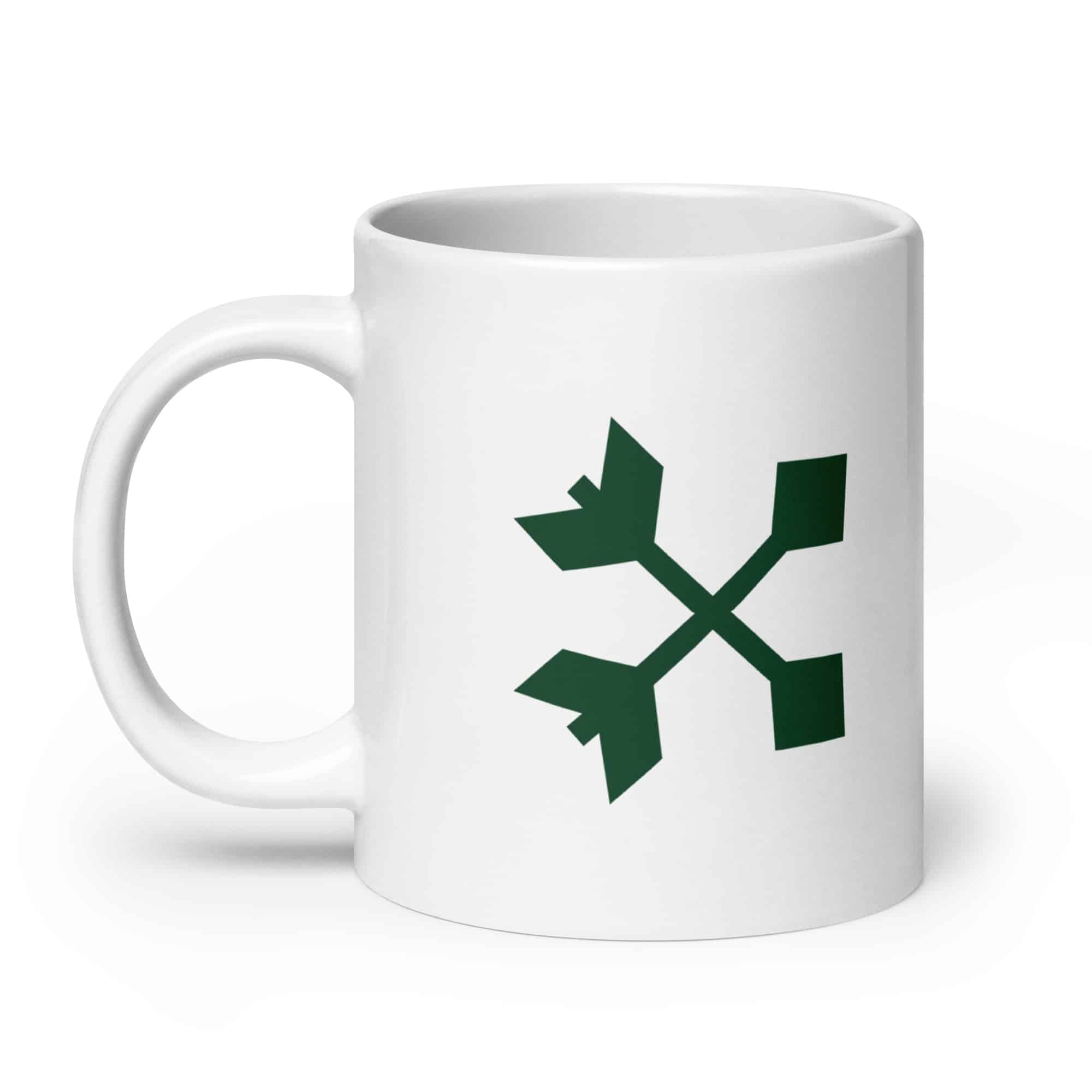 Forest Green Crossed Feather Arrows White Ceramic Coffee Mug
