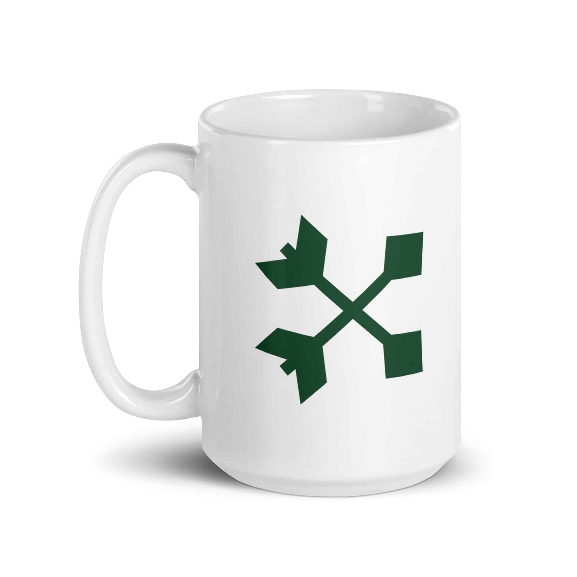 Forest Green Crossed Feather Arrows White Ceramic Coffee Mug
