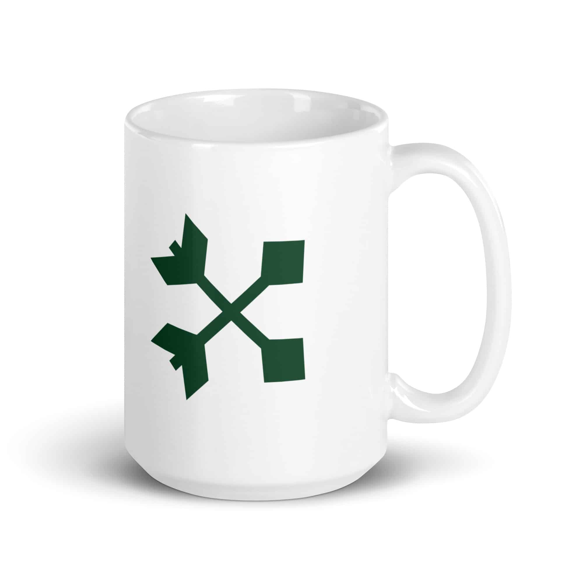 Forest Green Crossed Feather Arrows White Ceramic Coffee Mug