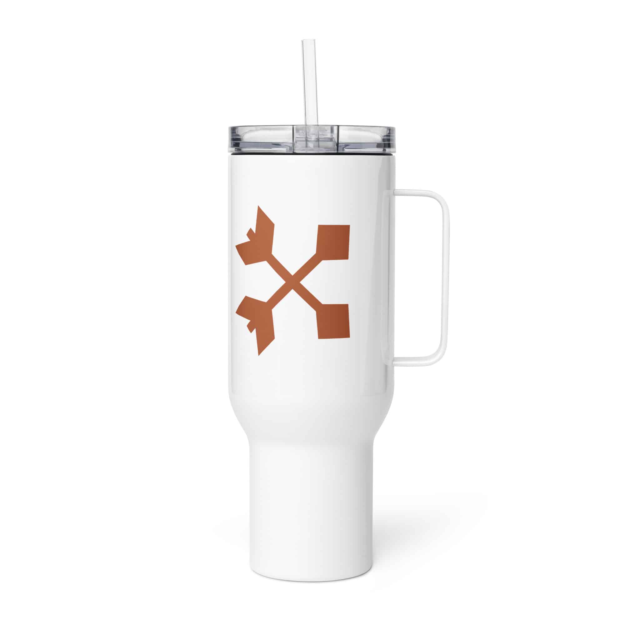 Terracotta Crossed Feather Arrows Travel Mug