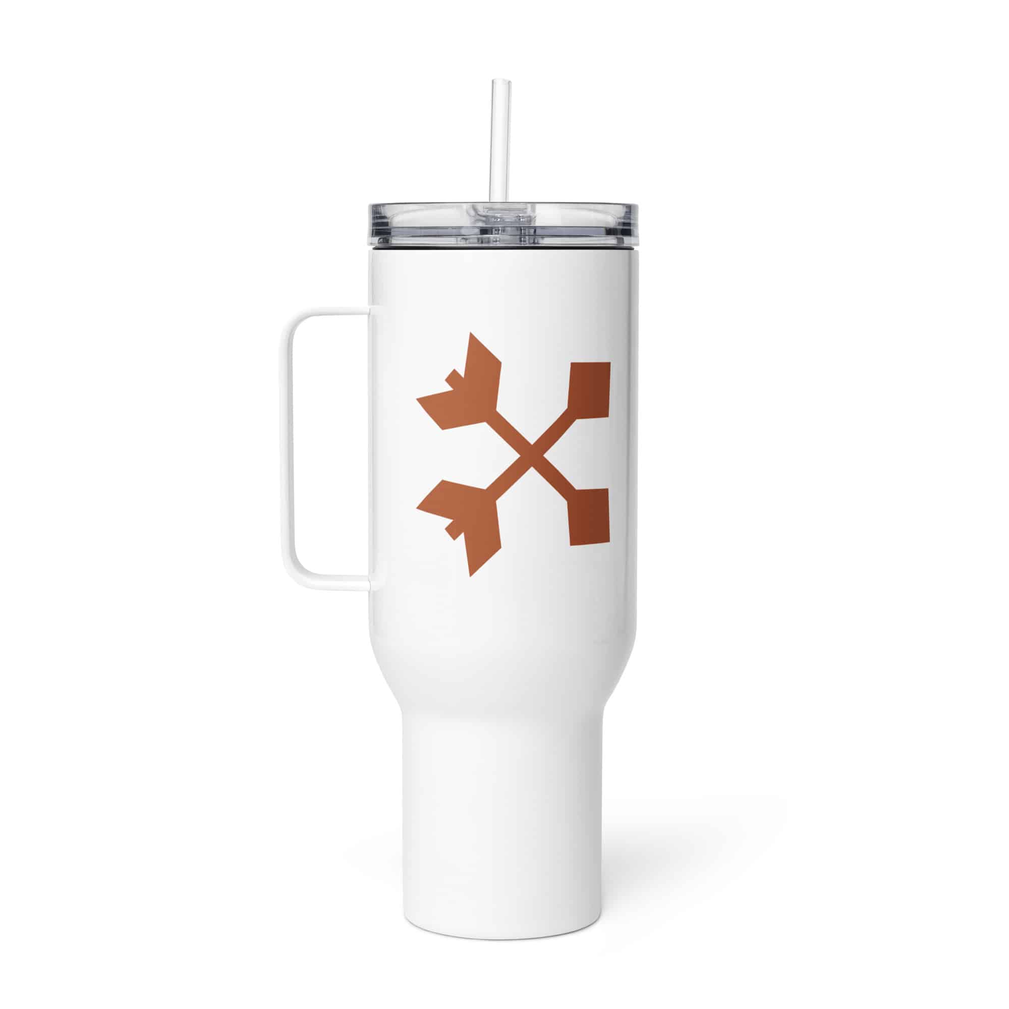 Terracotta Crossed Feather Arrows Travel Mug