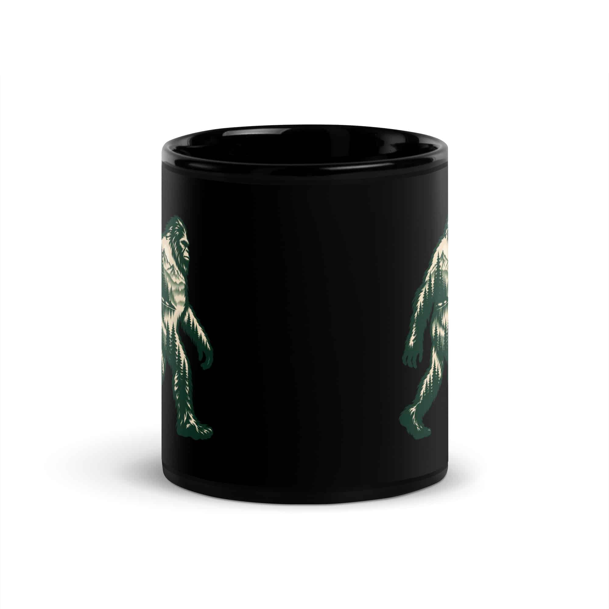 Pine Forest Cutout Bigfoot Black Mug