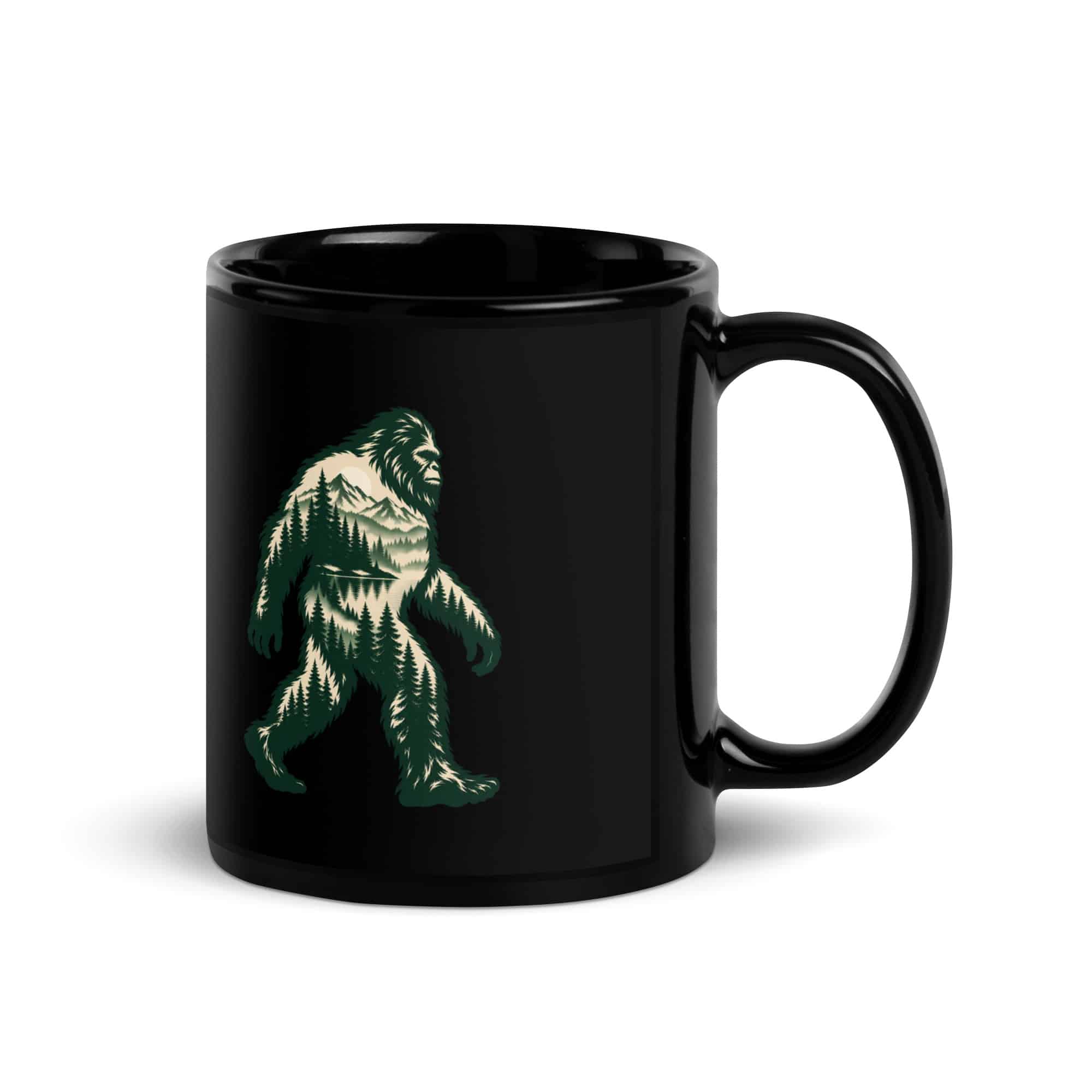 Pine Forest Cutout Bigfoot Black Mug