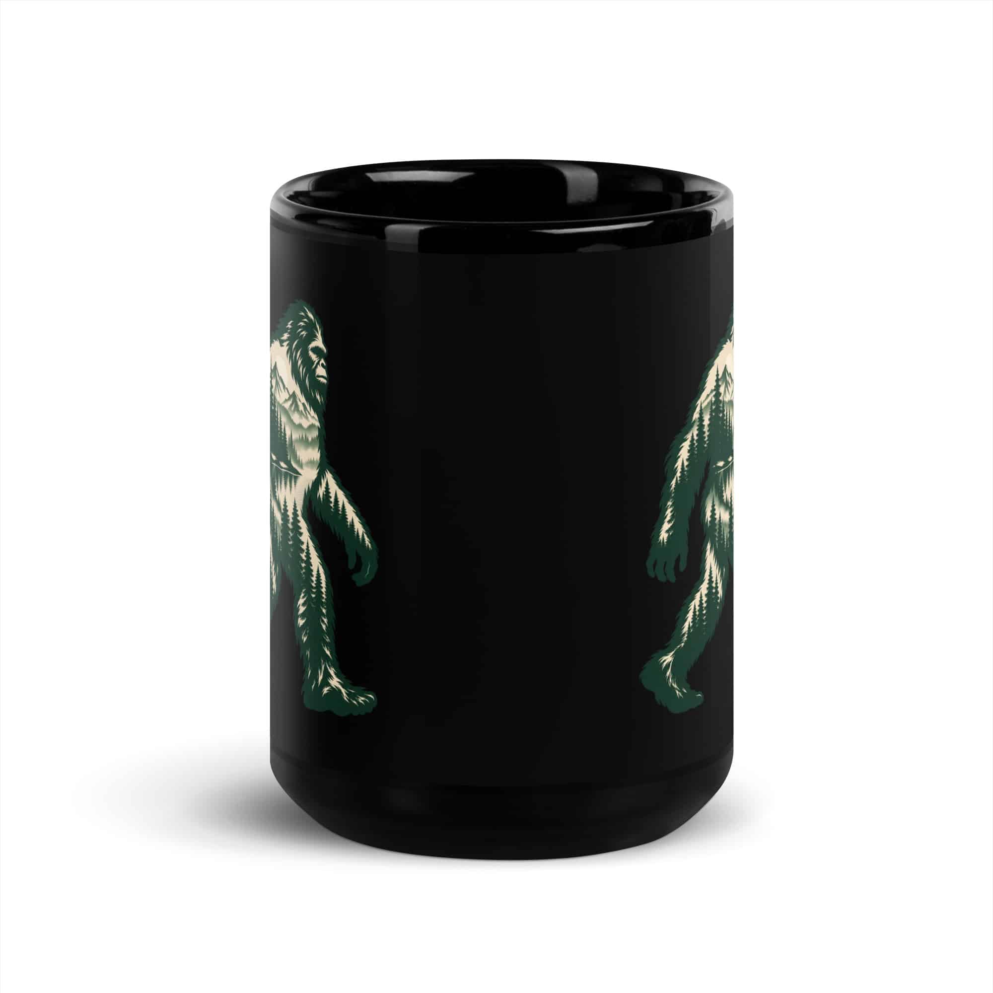 Pine Forest Cutout Bigfoot Black Mug