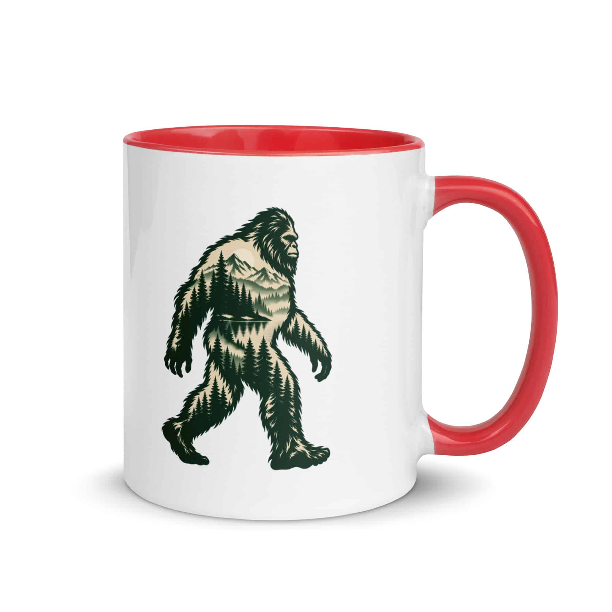 Pine Forest Cutout Bigfoot Color Inside Mug