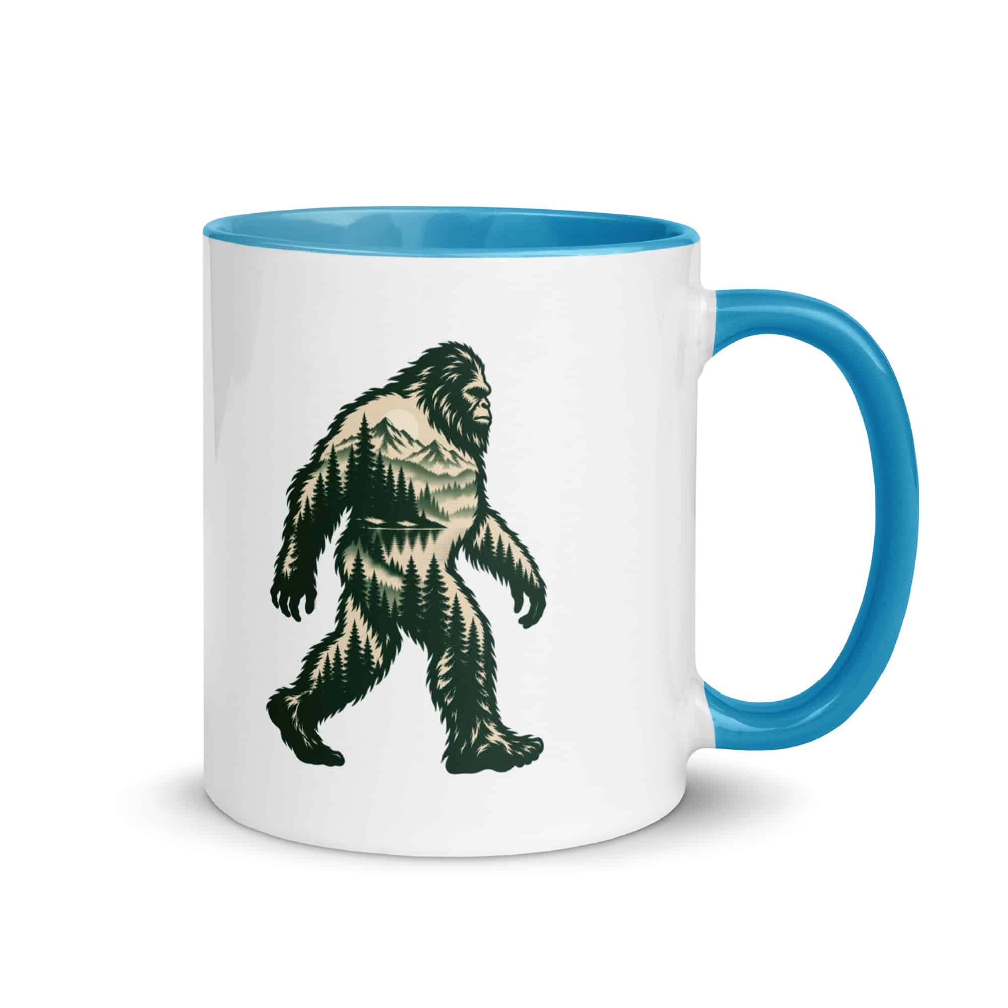 Pine Forest Cutout Bigfoot Color Inside Mug