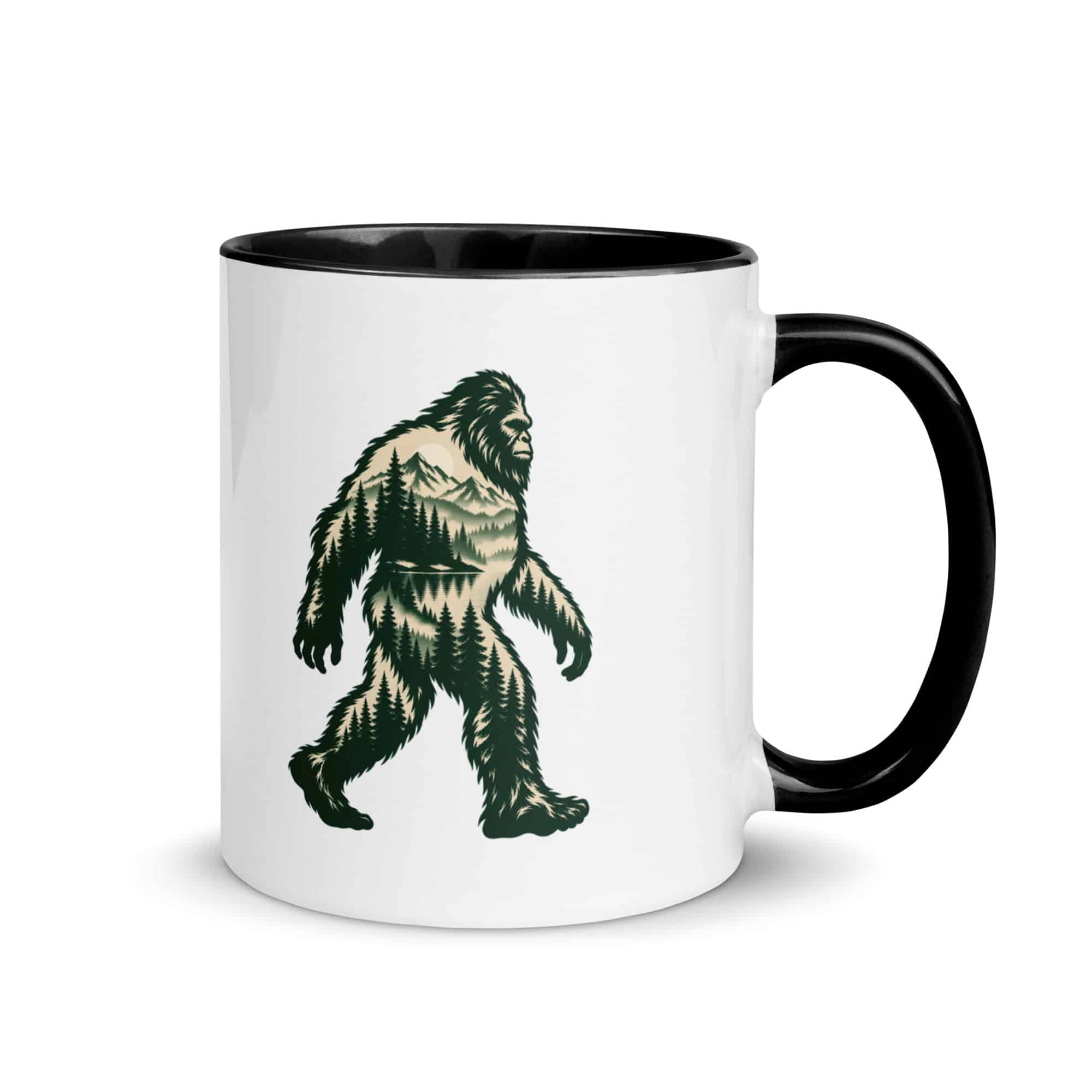 Pine Forest Cutout Bigfoot Color Inside Mug
