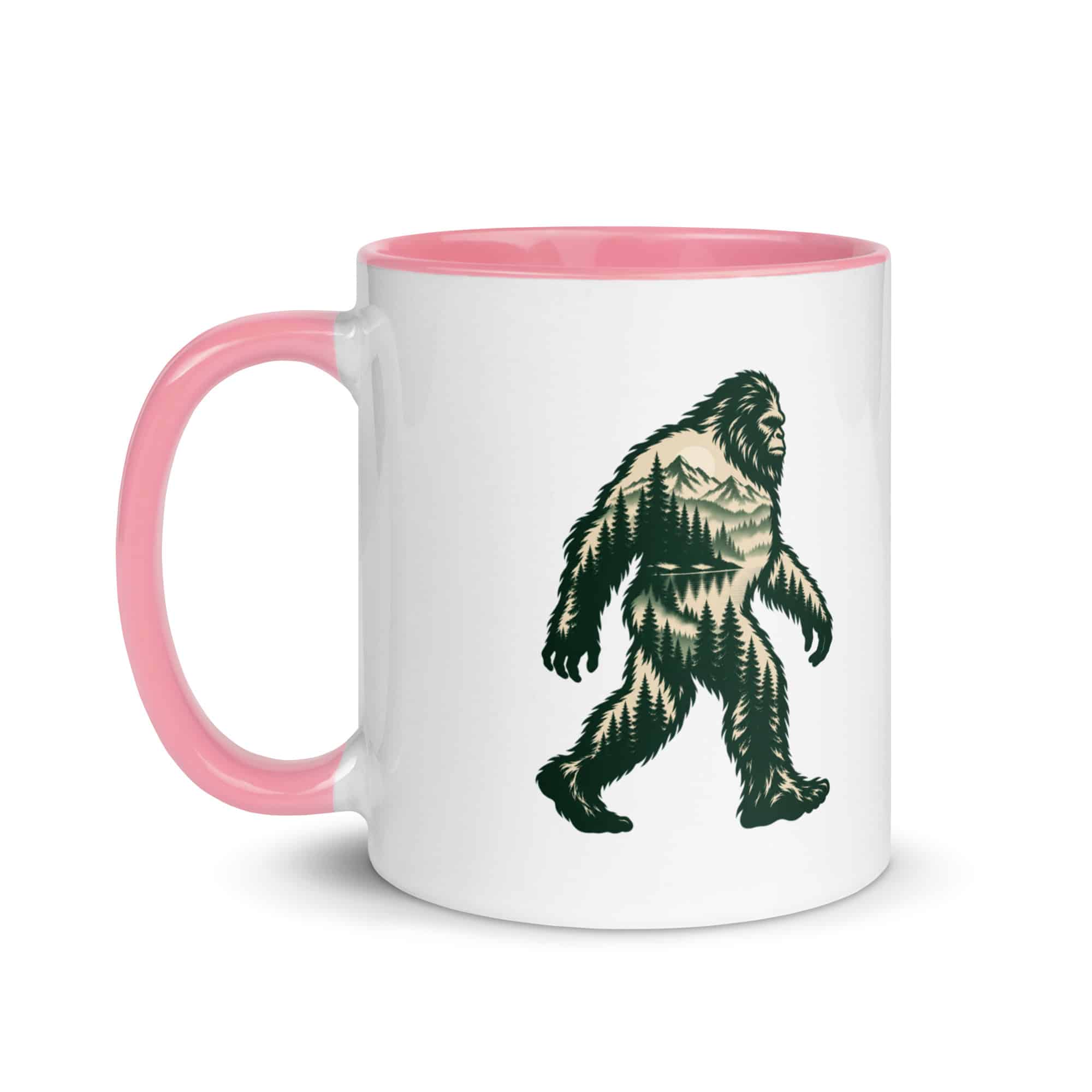 Pine Forest Cutout Bigfoot Color Inside Mug