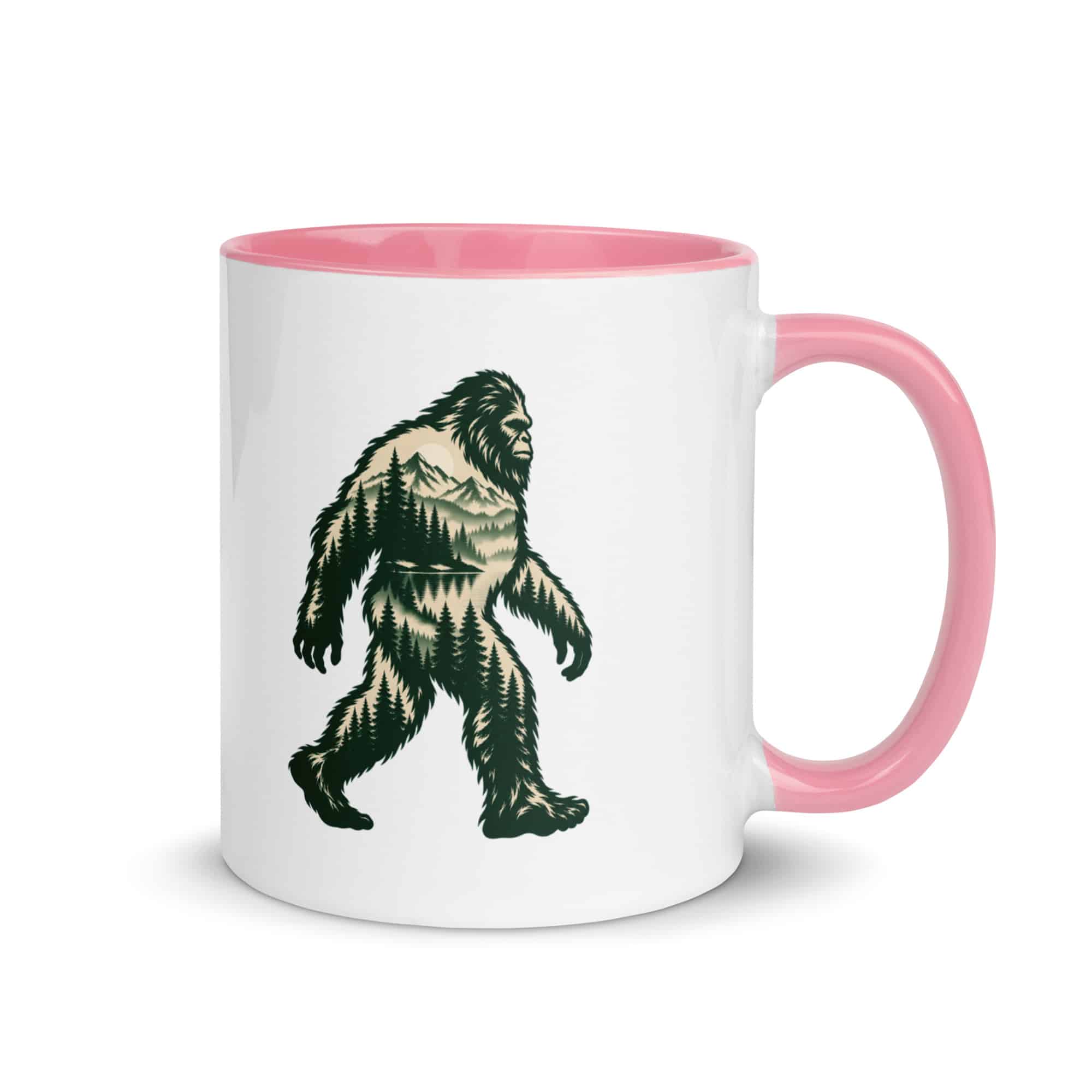Pine Forest Cutout Bigfoot Color Inside Mug