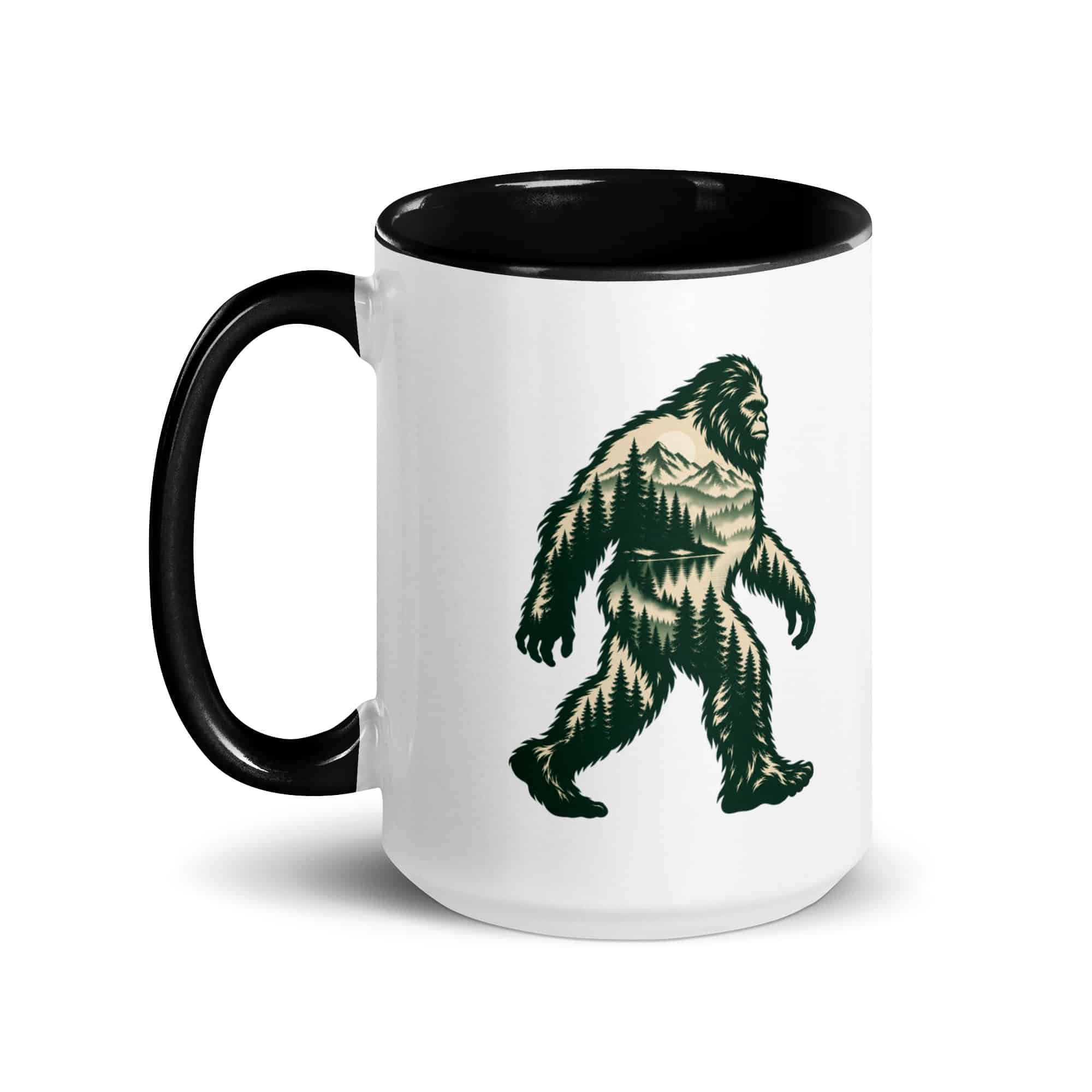Pine Forest Cutout Bigfoot Color Inside Mug