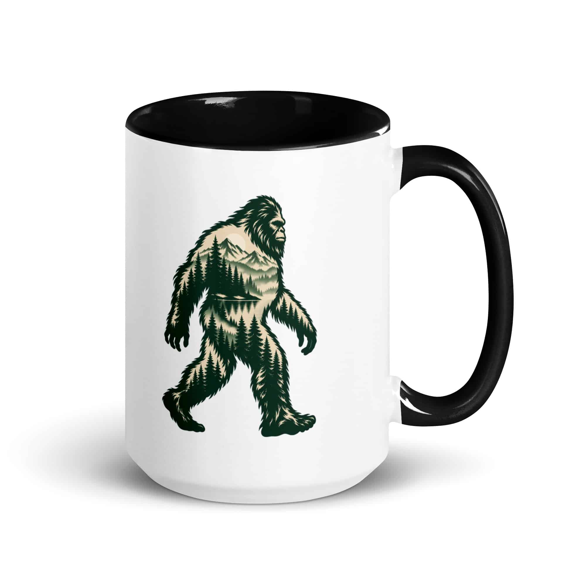 Pine Forest Cutout Bigfoot Color Inside Mug