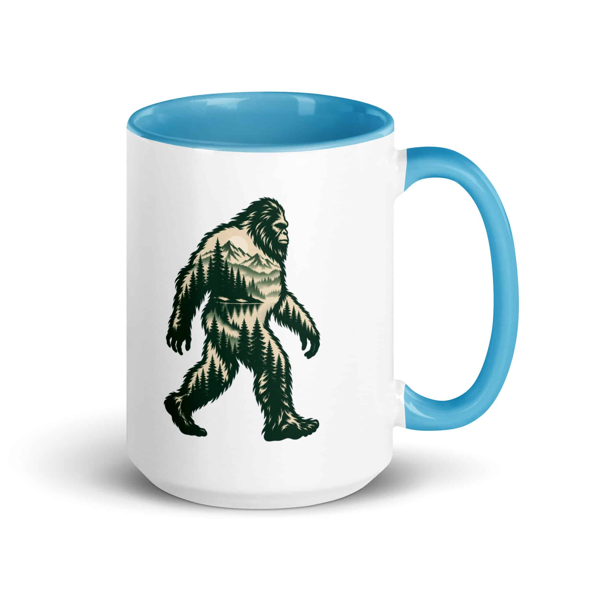 Pine Forest Cutout Bigfoot Color Inside Mug