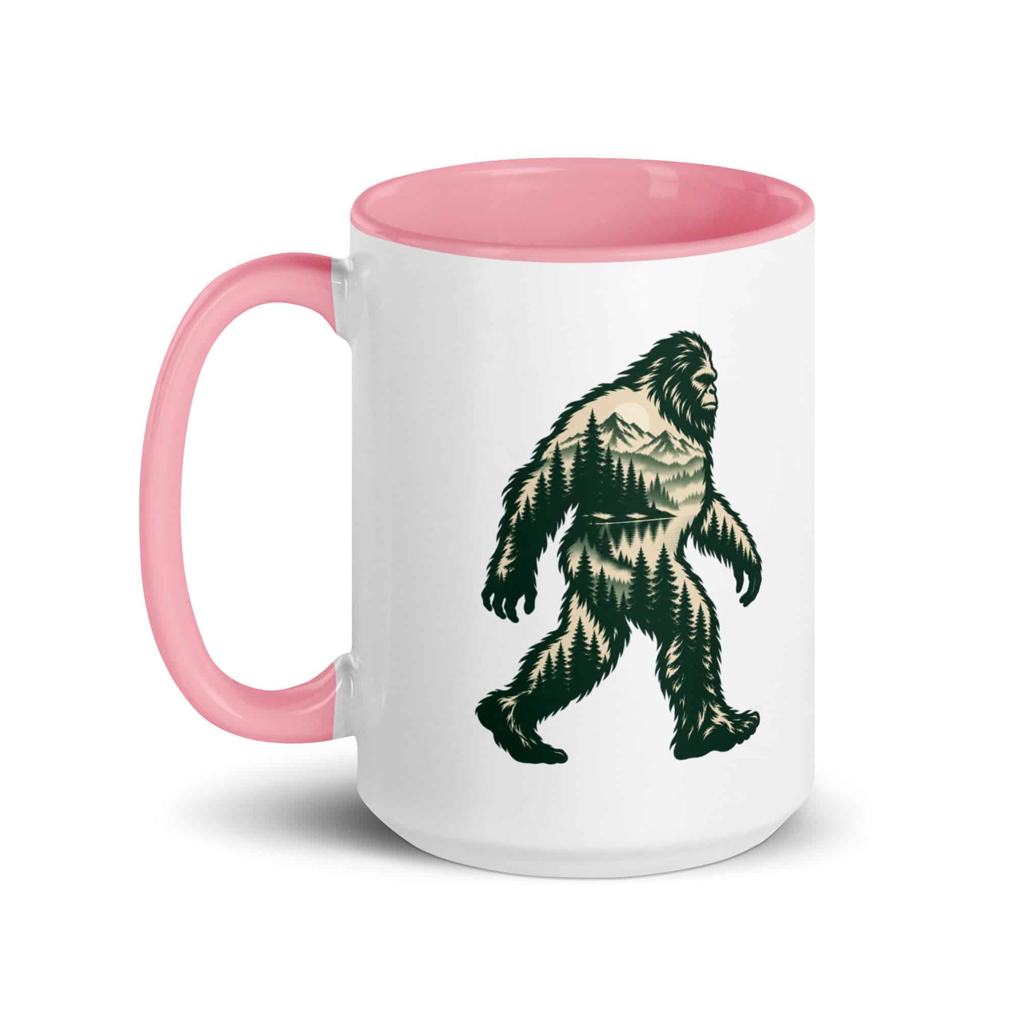 Pine Forest Cutout Bigfoot Color Inside Mug