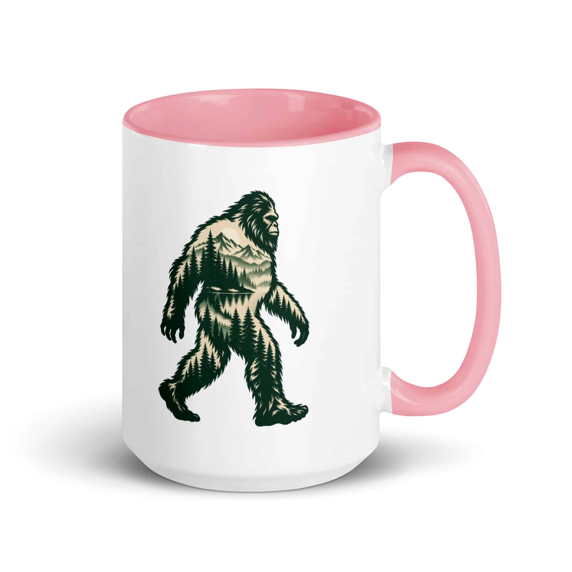 Pine Forest Cutout Bigfoot Color Inside Mug