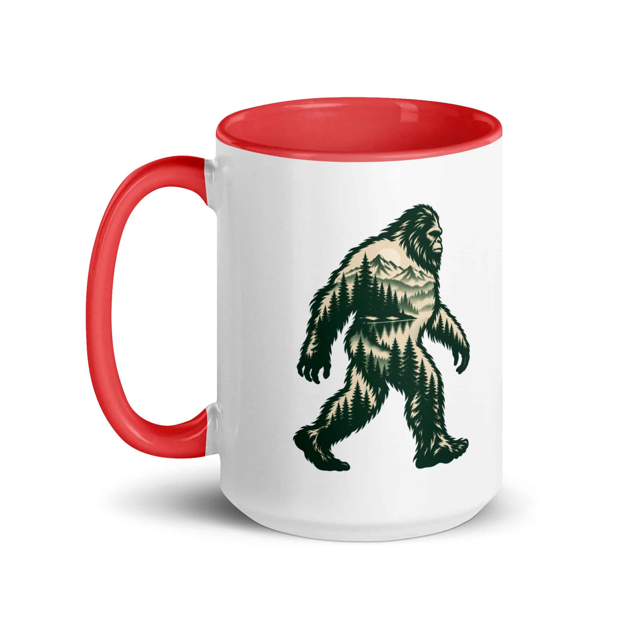 Pine Forest Cutout Bigfoot Color Inside Mug