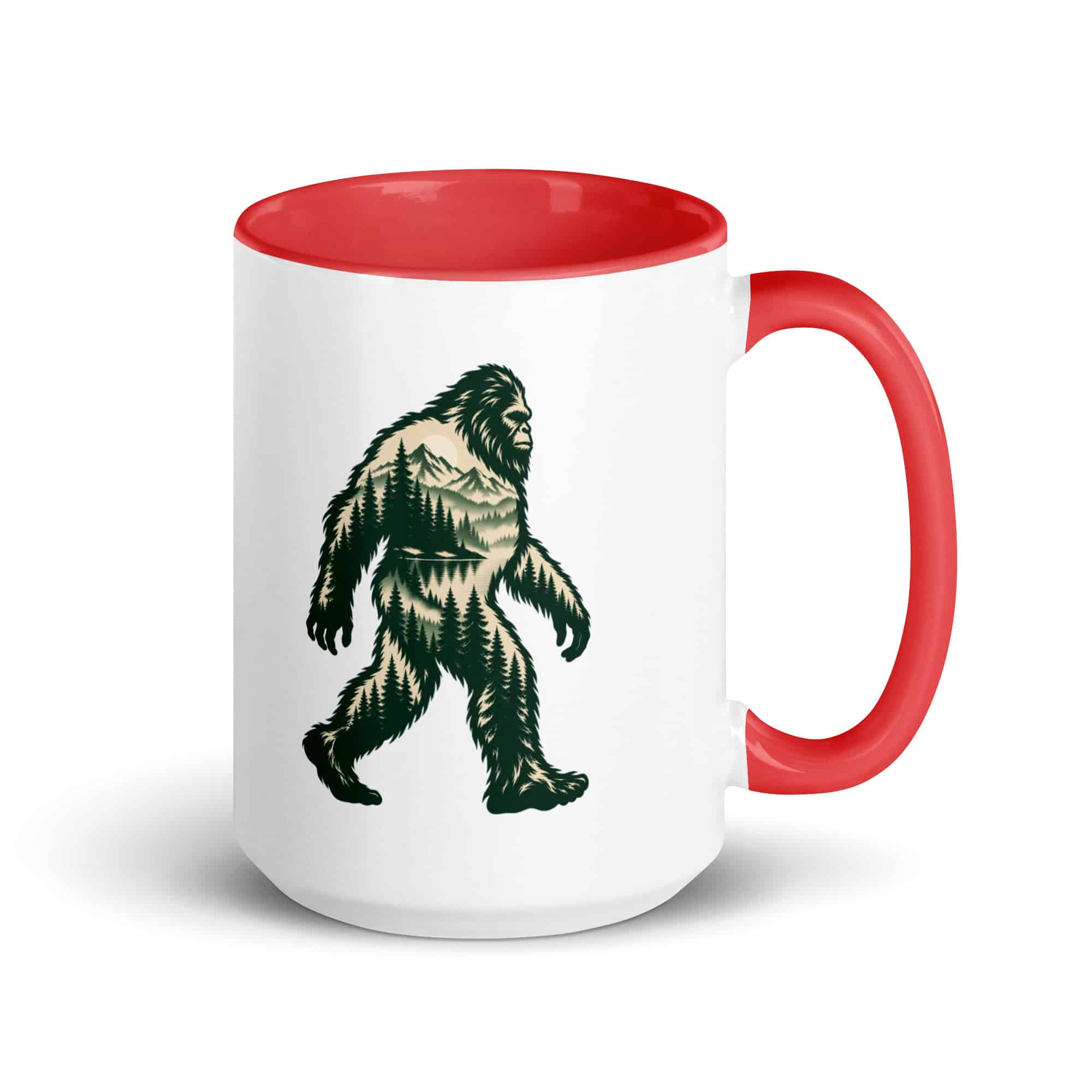 Pine Forest Cutout Bigfoot Color Inside Mug