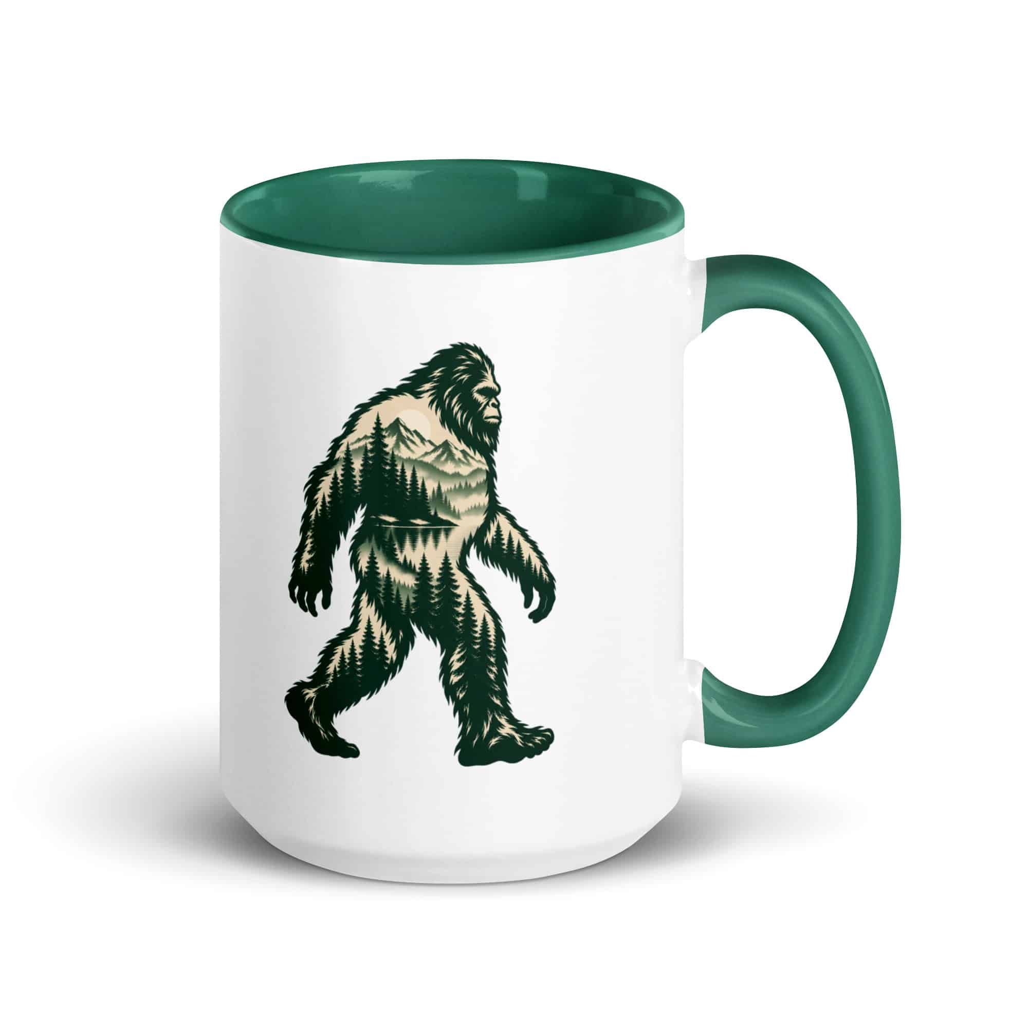 Pine Forest Cutout Bigfoot Color Inside Mug