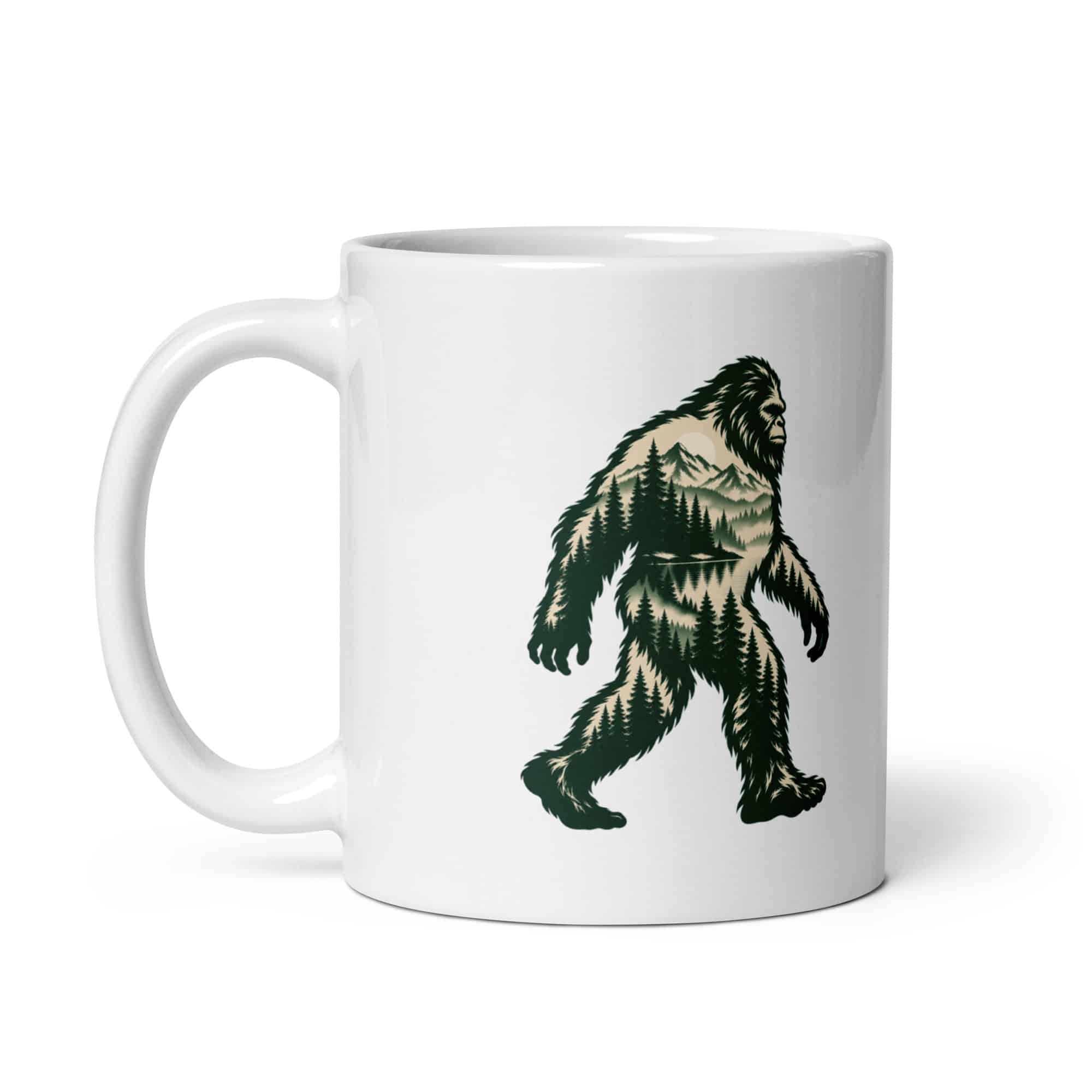 Pine Forest Bigfoot White Ceramic Coffee Mug