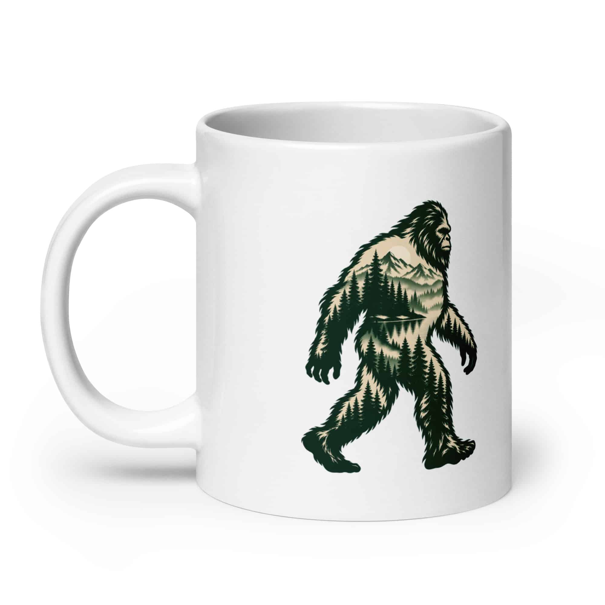 Pine Forest Bigfoot White Ceramic Coffee Mug