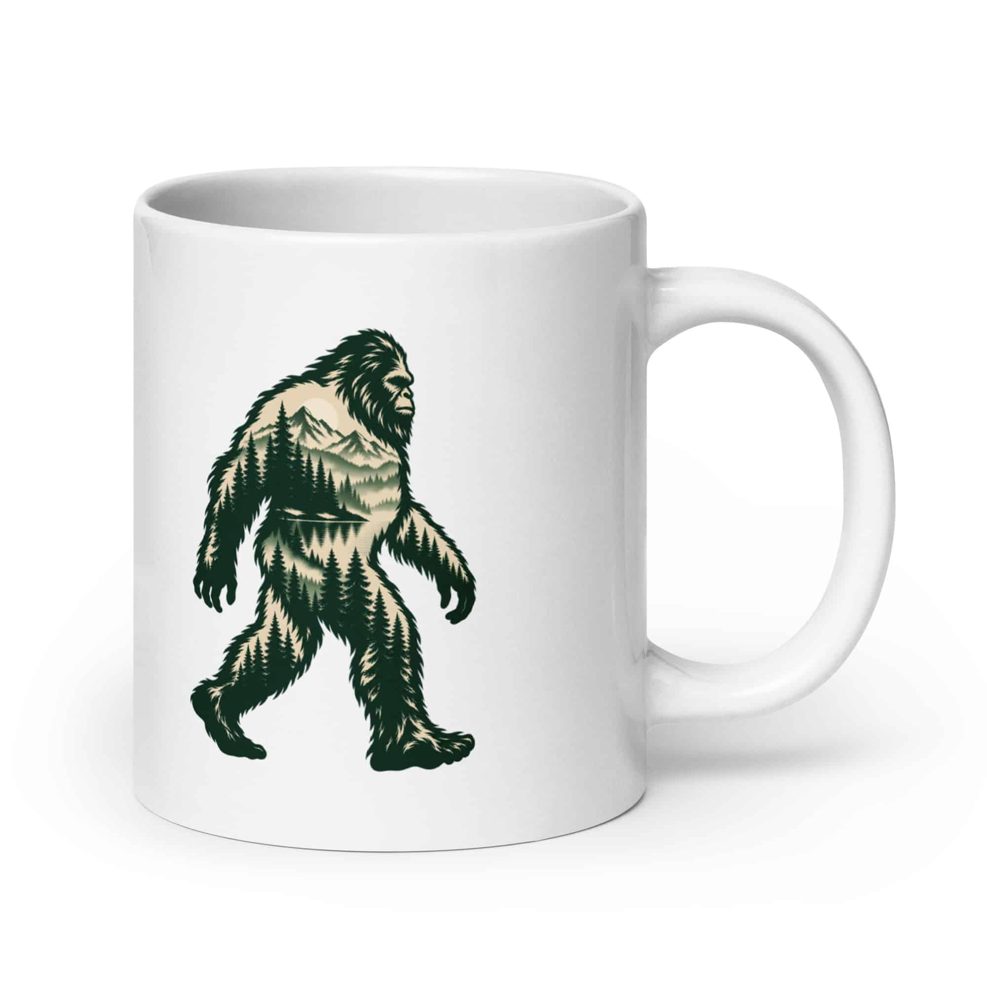 Pine Forest Bigfoot White Ceramic Coffee Mug
