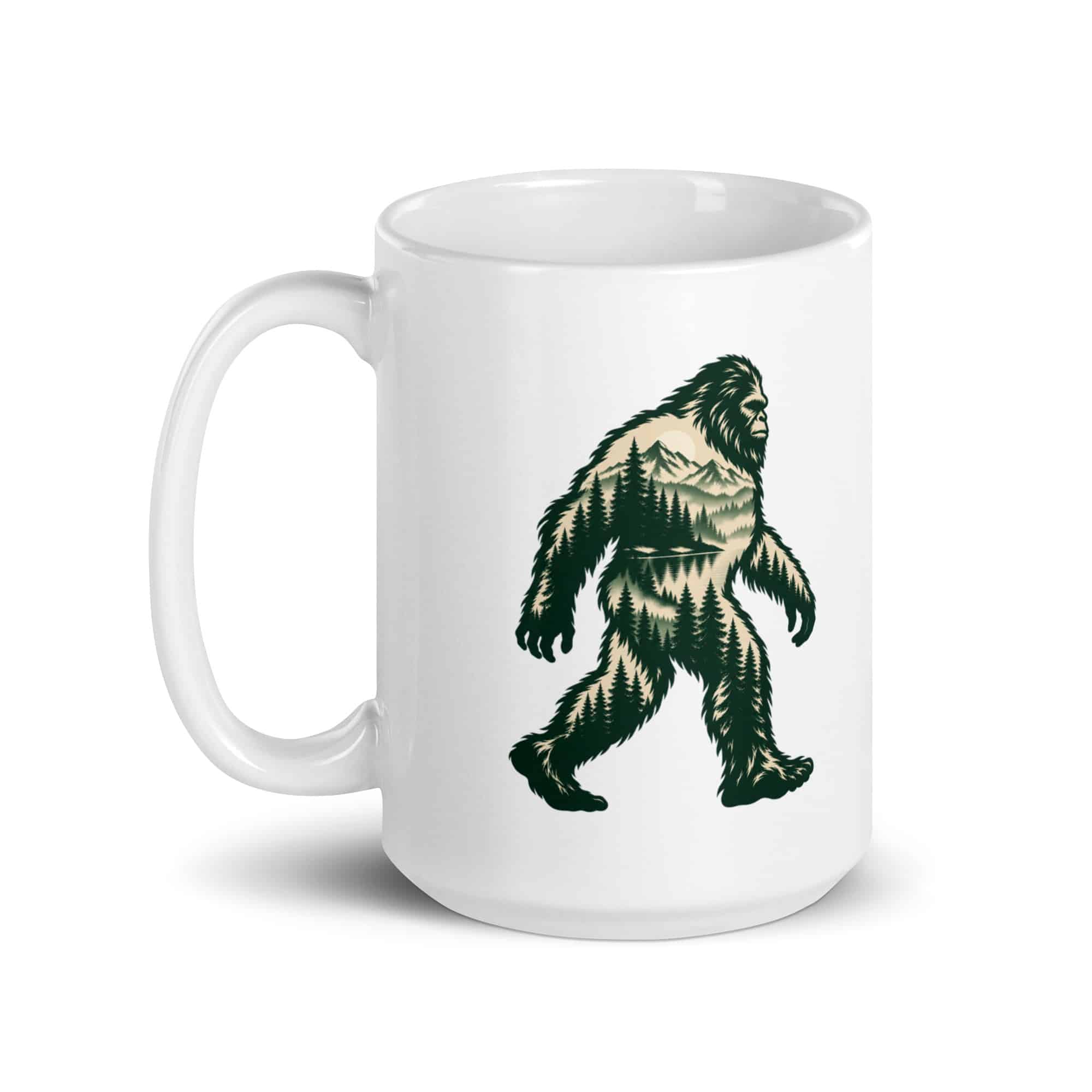 Pine Forest Bigfoot White Ceramic Coffee Mug