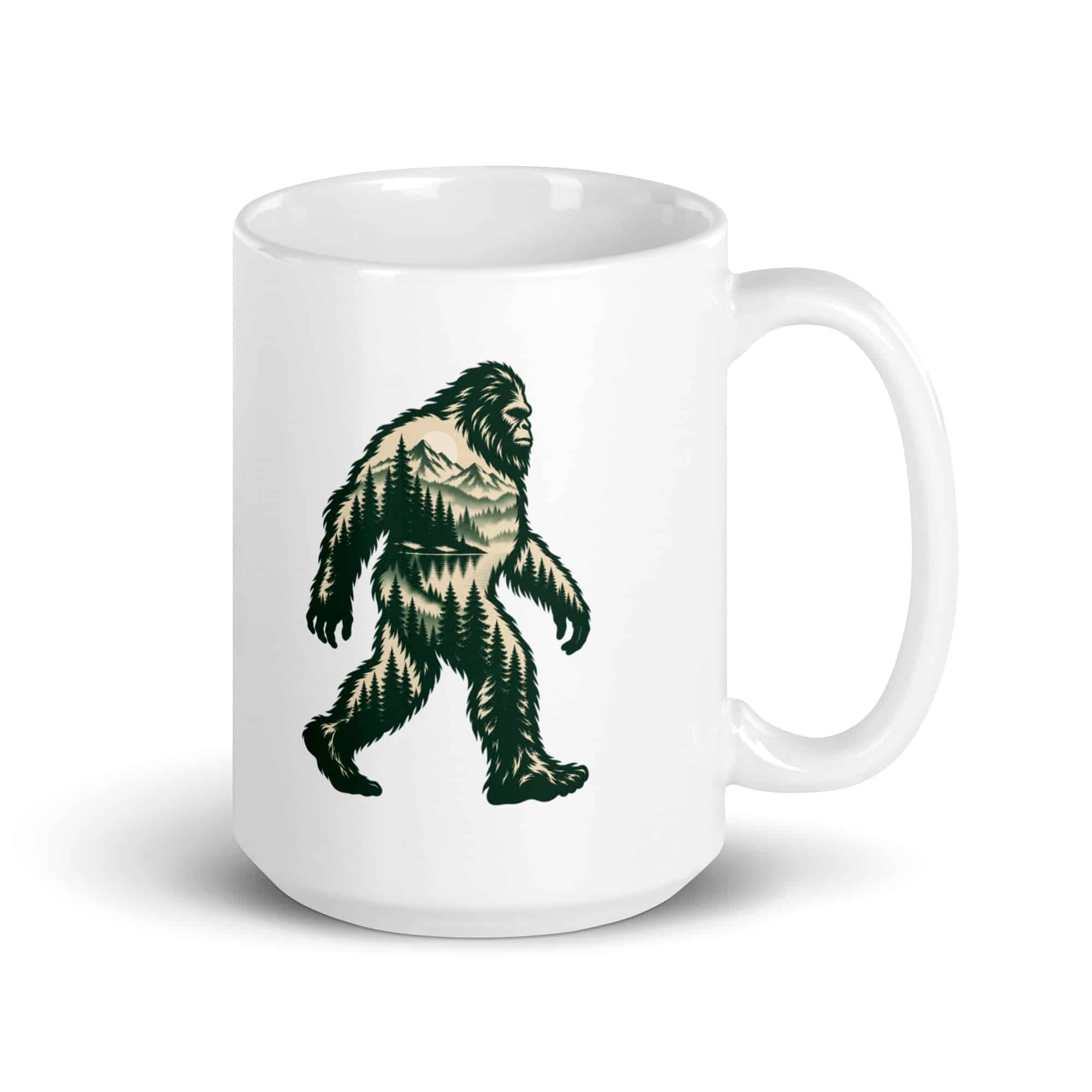 Pine Forest Bigfoot White Ceramic Coffee Mug