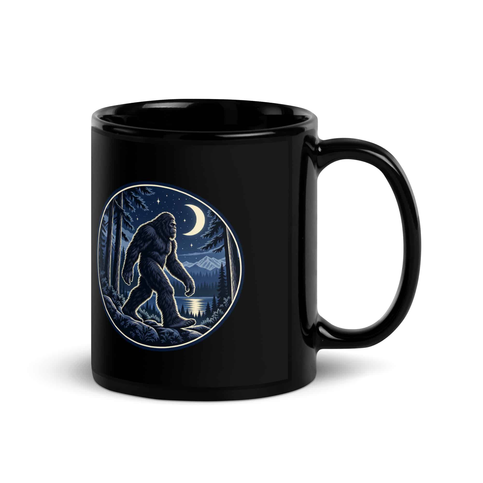 Moonlight Sighting Bigfoot Black Mug