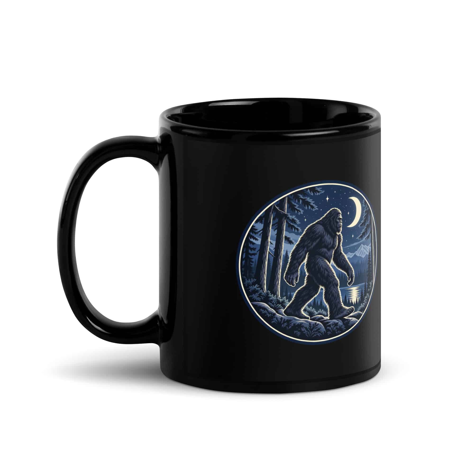 Moonlight Sighting Bigfoot Black Mug