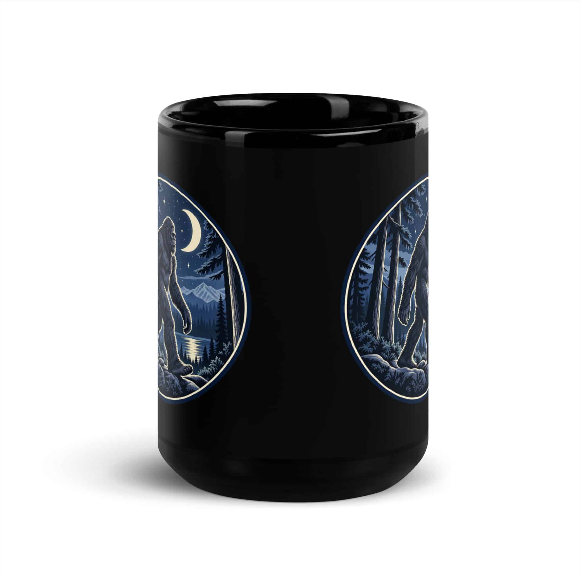 Moonlight Sighting Bigfoot Black Mug