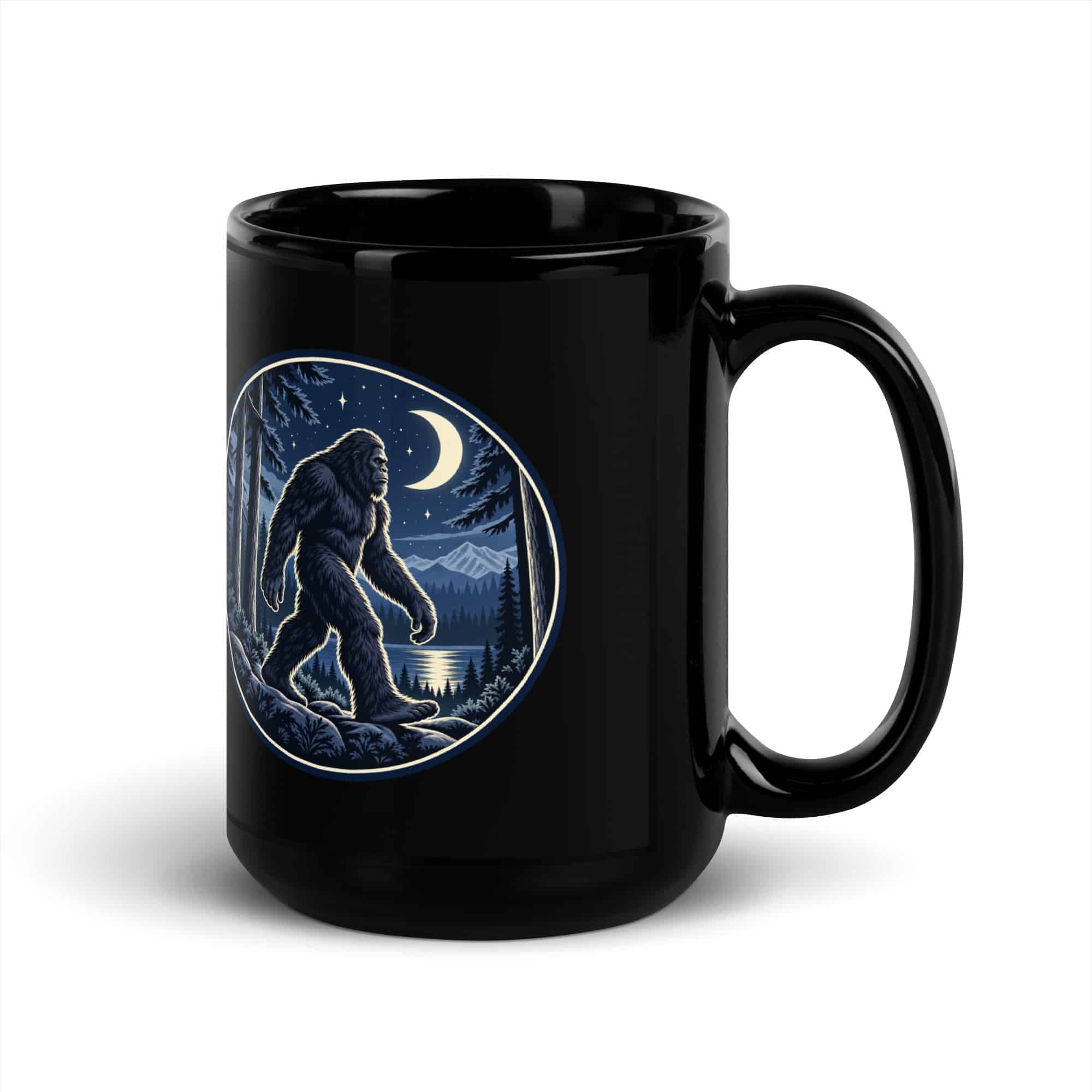 Moonlight Sighting Bigfoot Black Mug