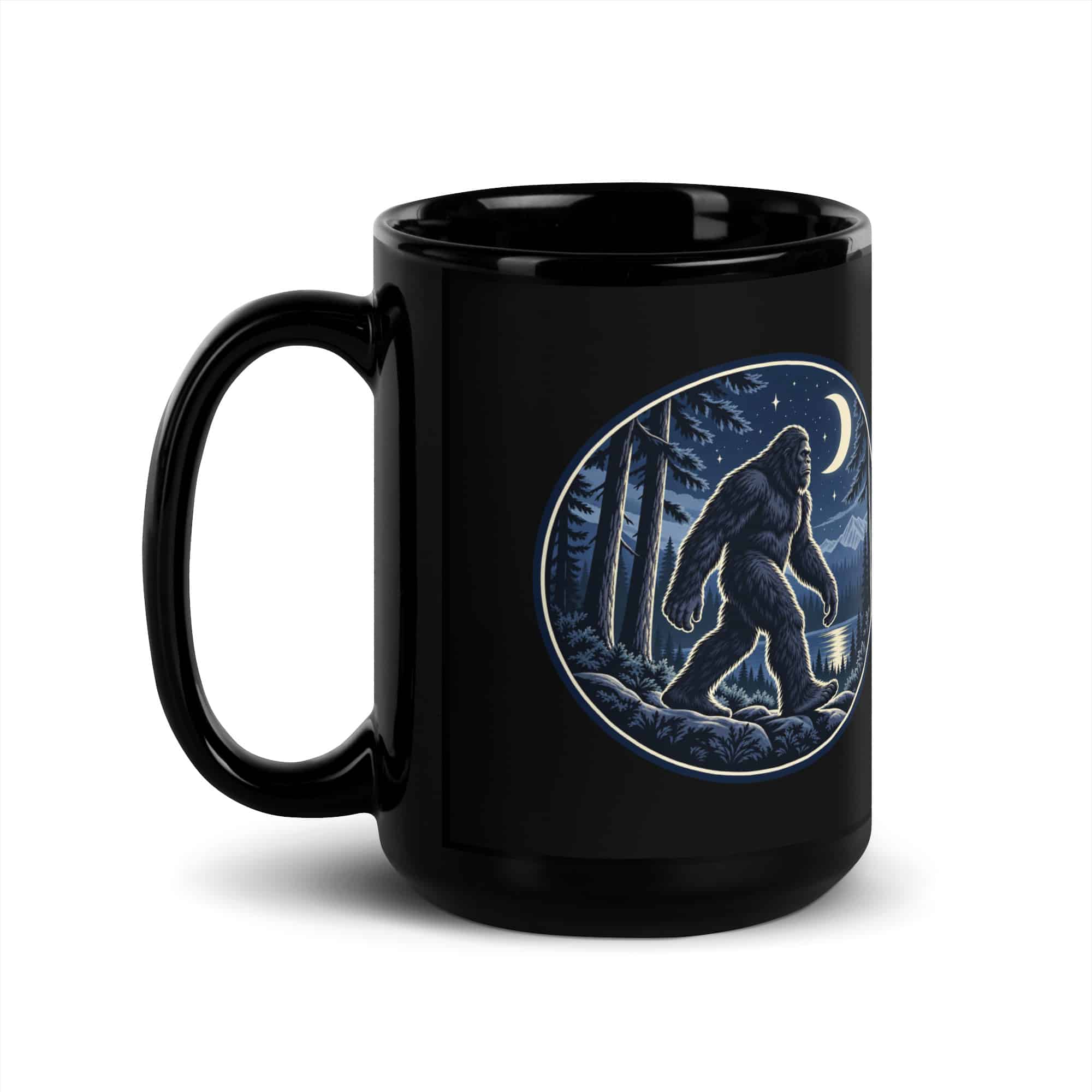 Moonlight Sighting Bigfoot Black Mug