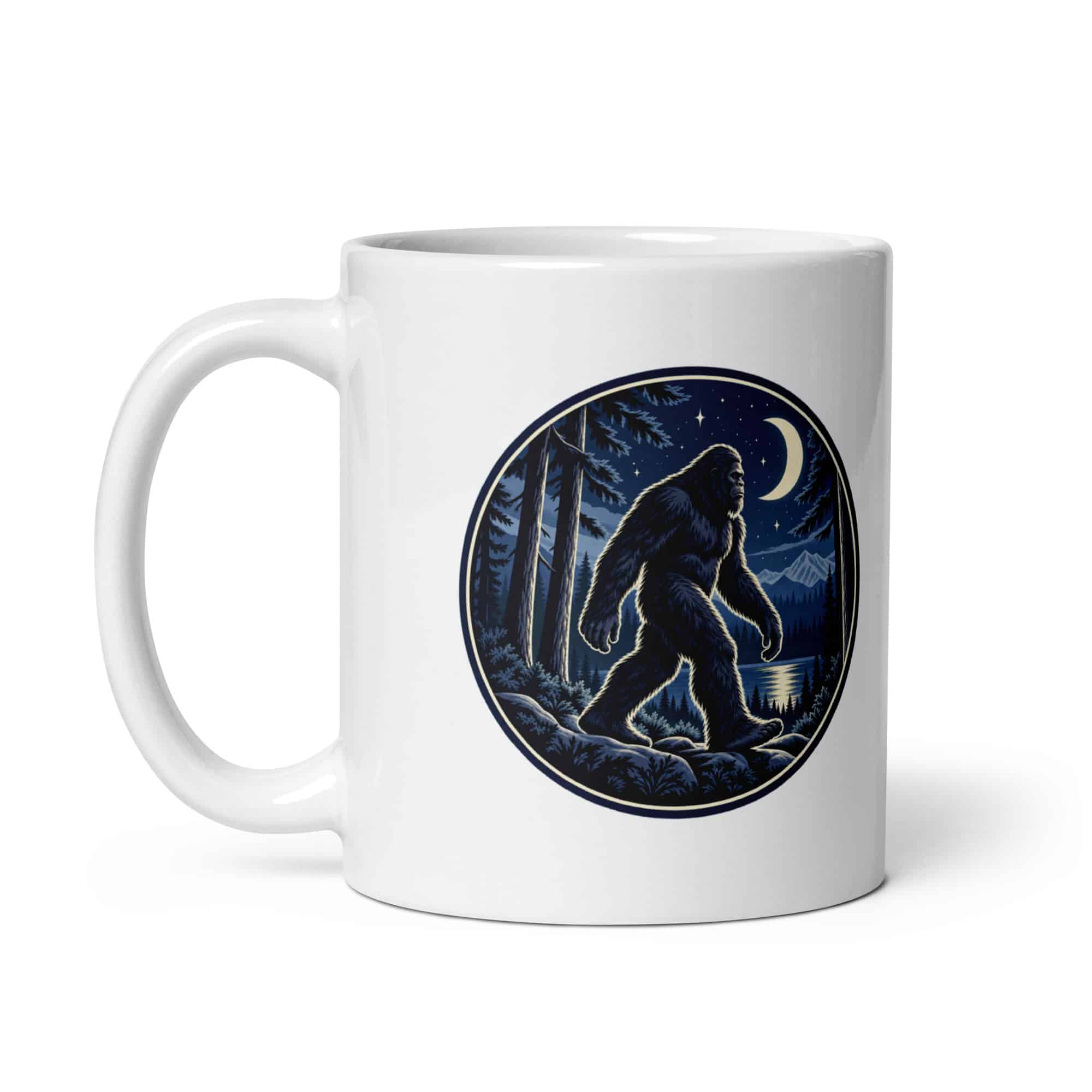 Moonlight Bigfoot Sighting White Ceramic Coffee Mug