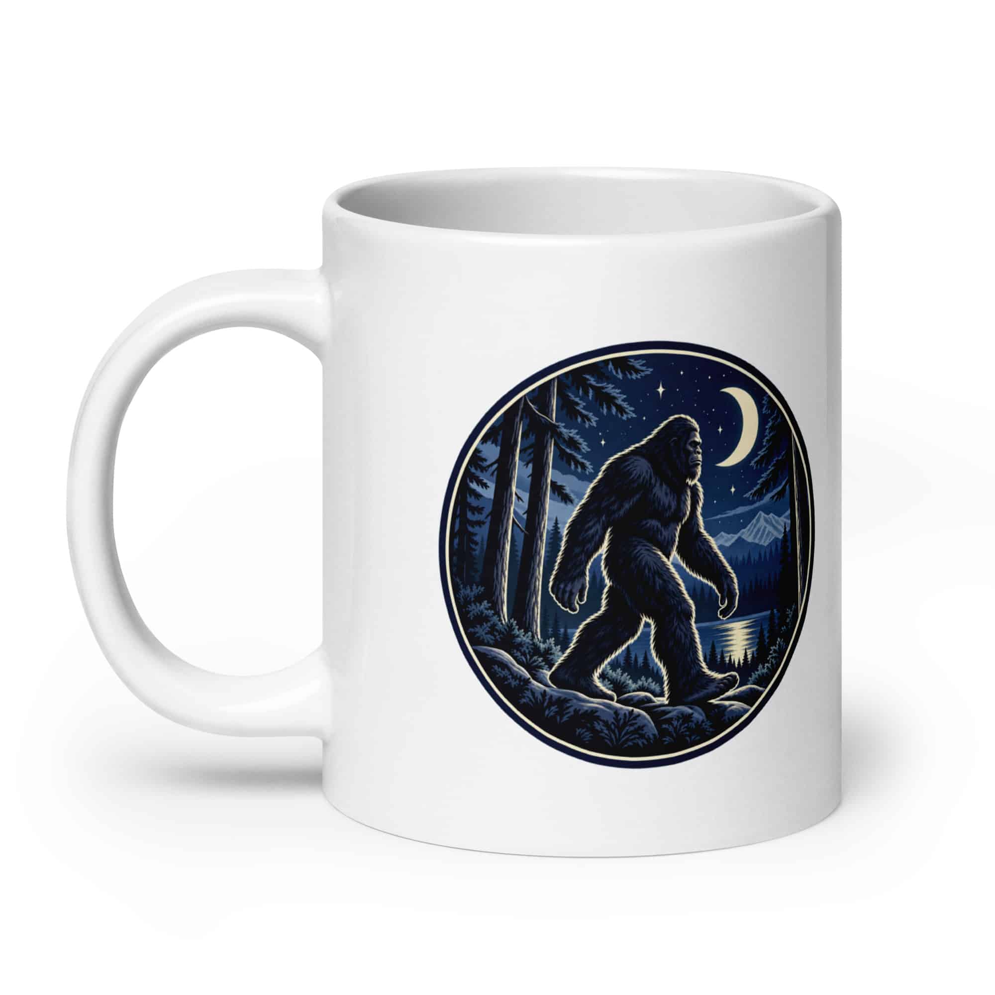 Moonlight Bigfoot Sighting White Ceramic Coffee Mug