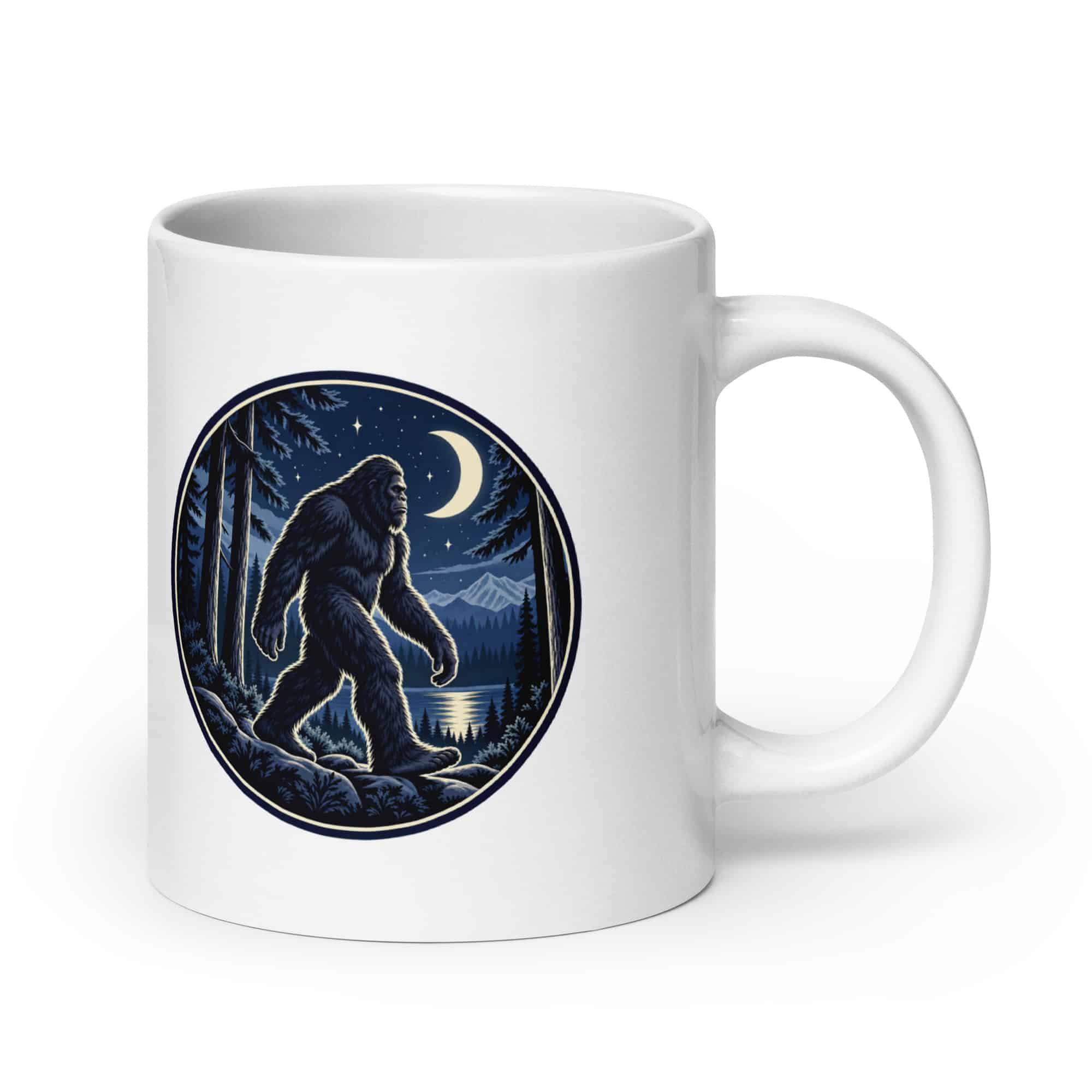 Moonlight Bigfoot Sighting White Ceramic Coffee Mug
