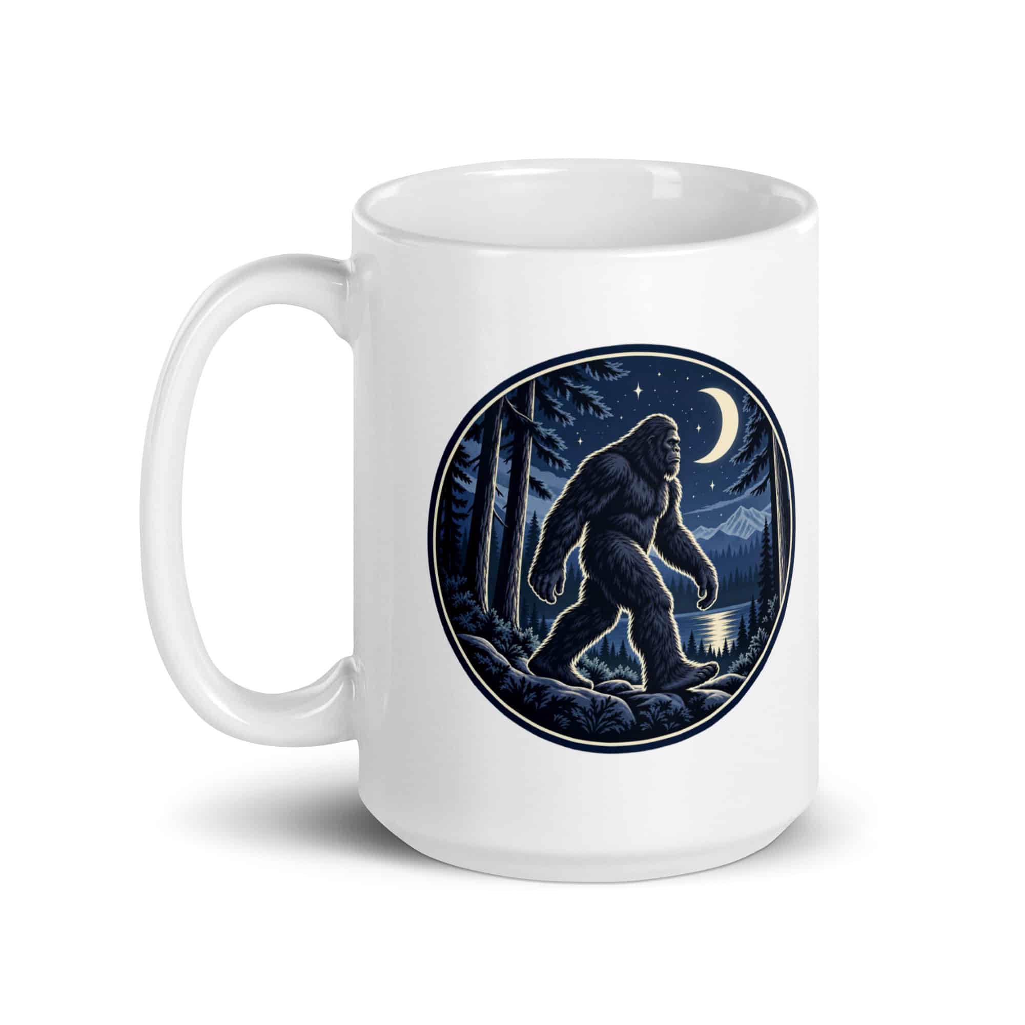 Moonlight Bigfoot Sighting White Ceramic Coffee Mug