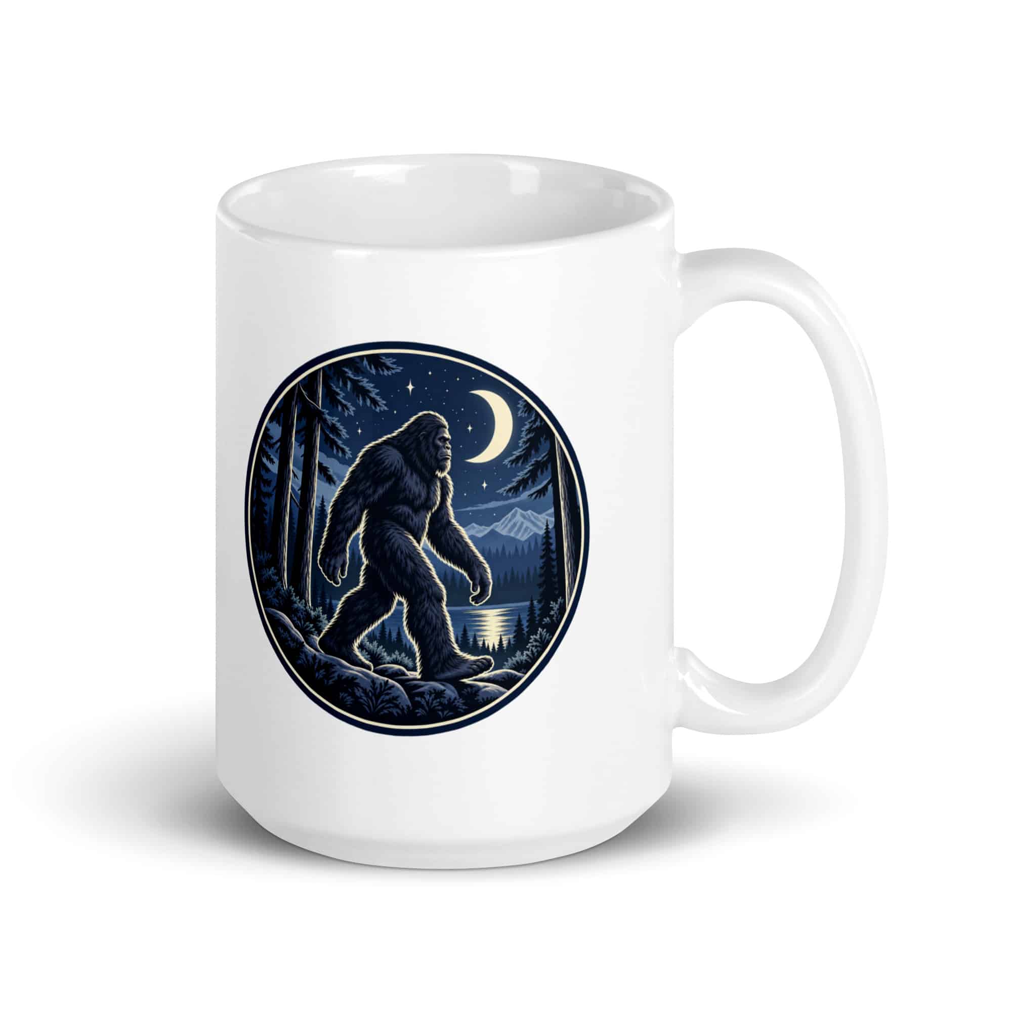 Moonlight Bigfoot Sighting White Ceramic Coffee Mug