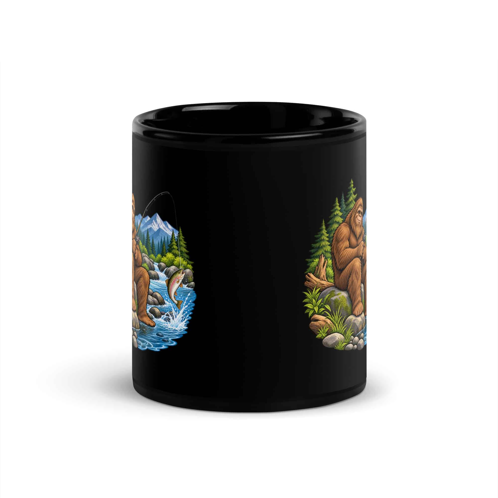 Fishing Bigfoot Black Mug