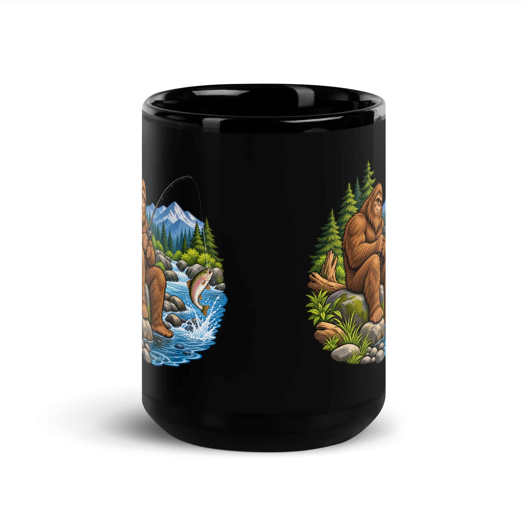 Fishing Bigfoot Black Mug